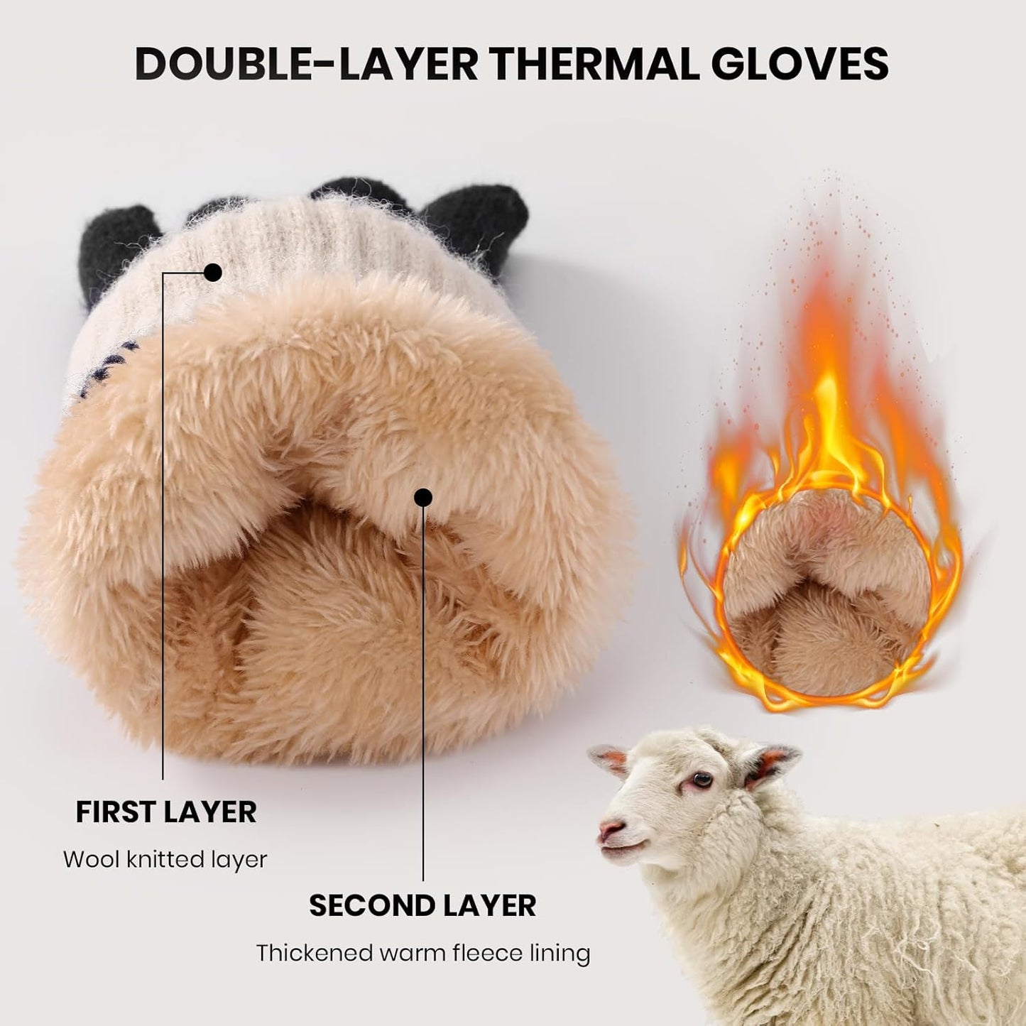 Winter Gloves for Women & Men Wool Winter Gloves Warm Thicken Fleece Touch Screen Glove for Cold Weather