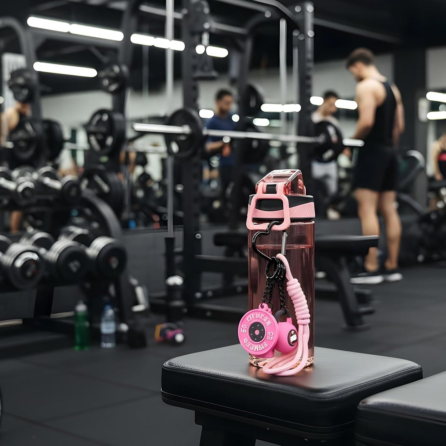 Fitness Keychain for Women,Dumbbell Gym Bag Charm,PVC Workout Keychain Accessory for Gym Lovers (Black)
