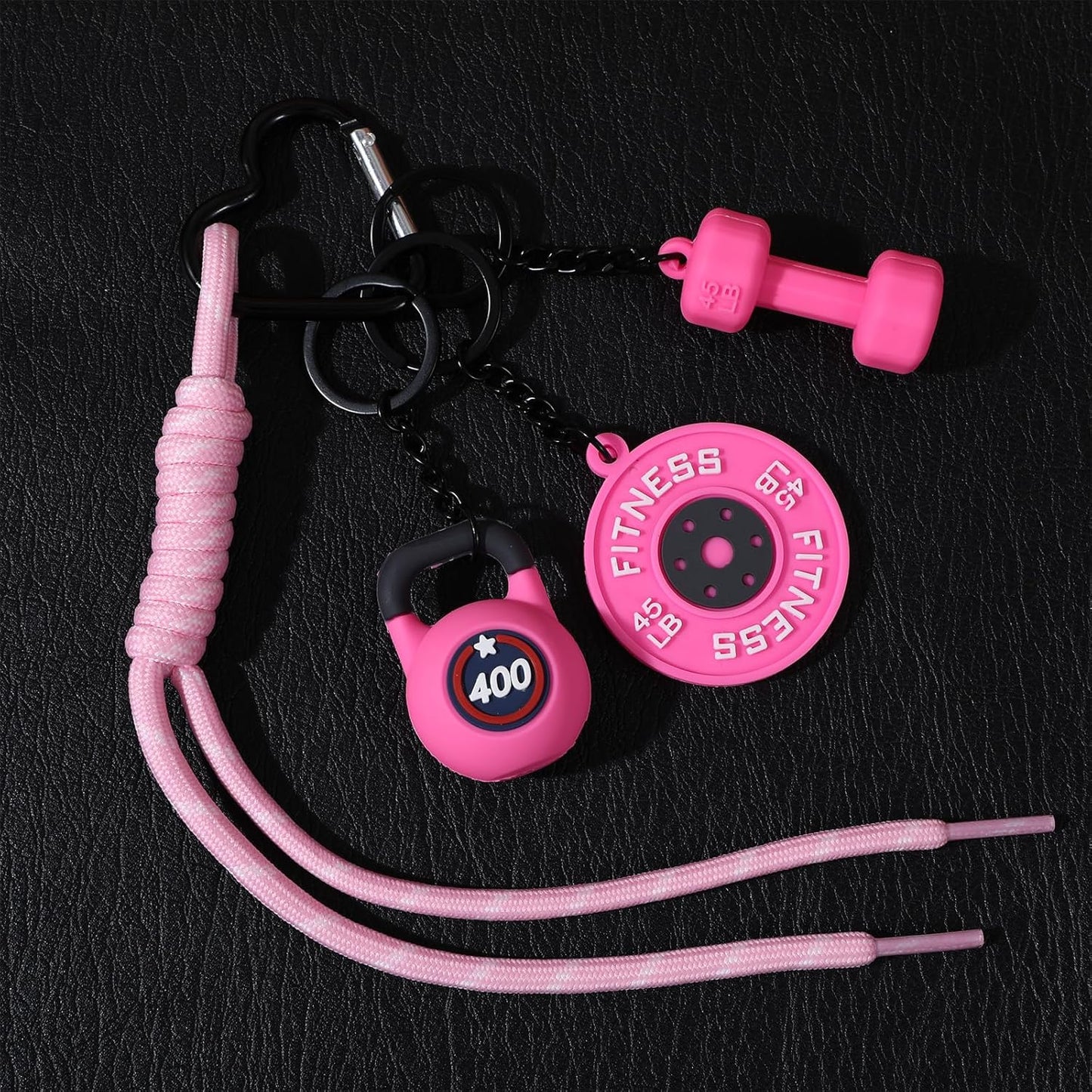 Fitness Keychain for Women,Dumbbell Gym Bag Charm,PVC Workout Keychain Accessory for Gym Lovers (Black)