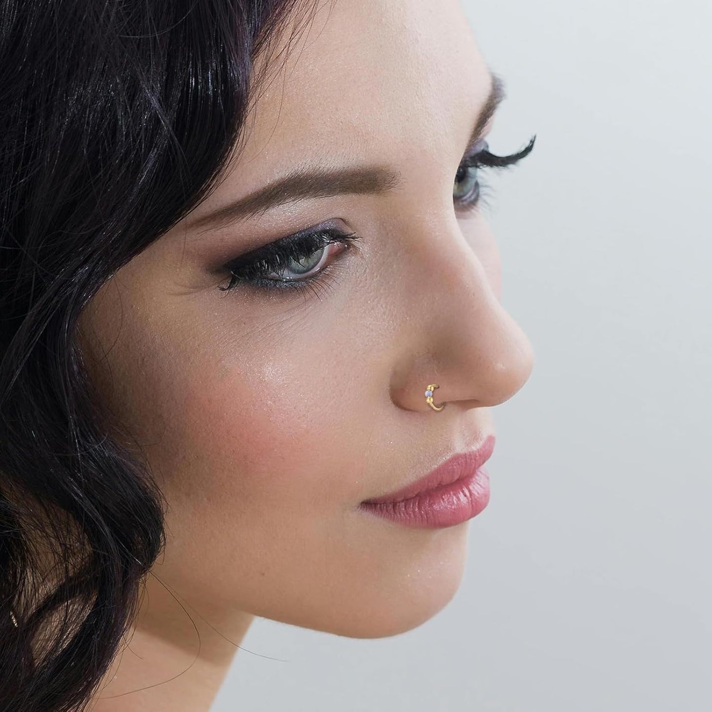 Kvekstio Opal Nose Ring Set for Women, Stainless Steel Septum Noses Body Piercing Jewelry, Cartilage Nosing Rings