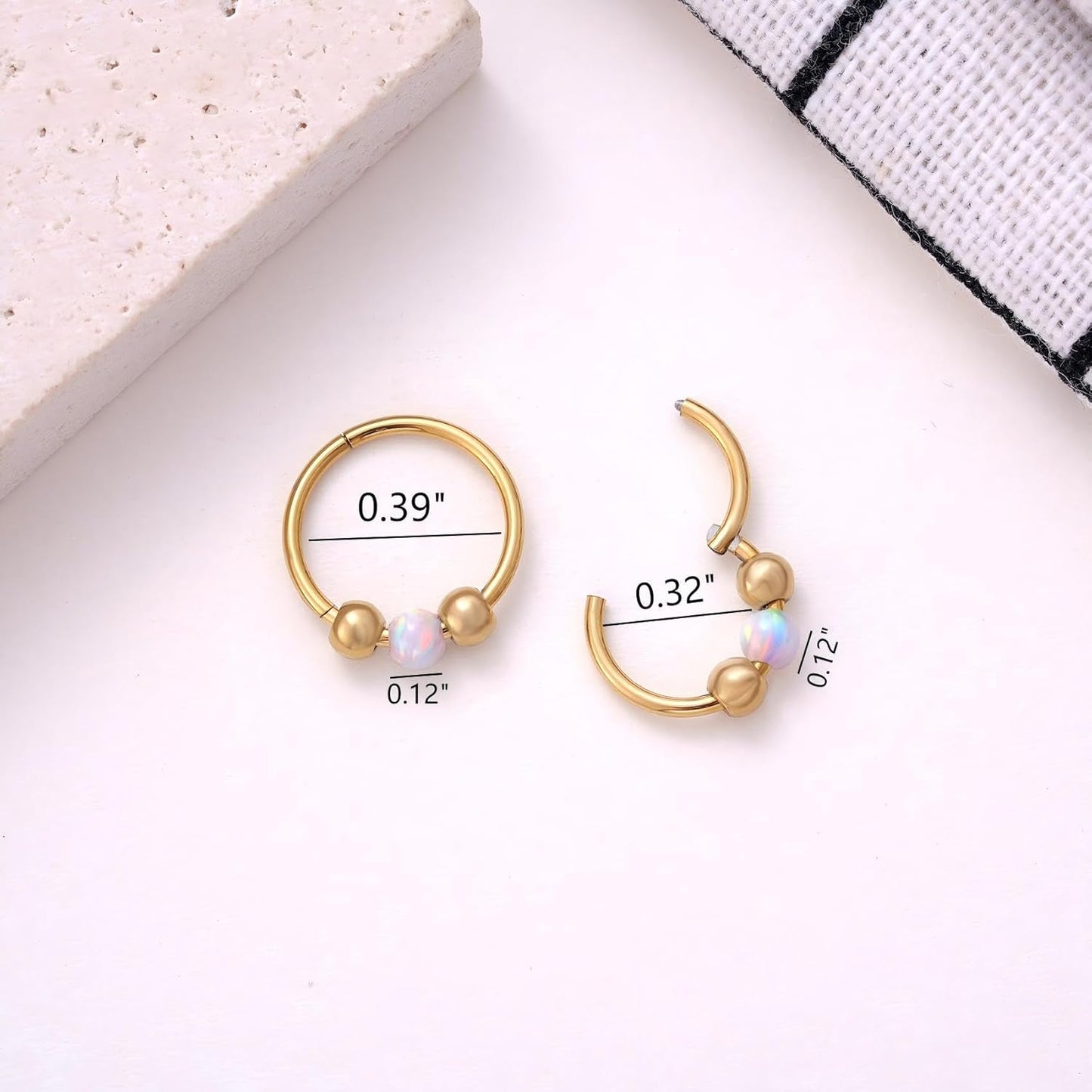 Kvekstio Opal Nose Ring Set for Women, Stainless Steel Septum Noses Body Piercing Jewelry, Cartilage Nosing Rings