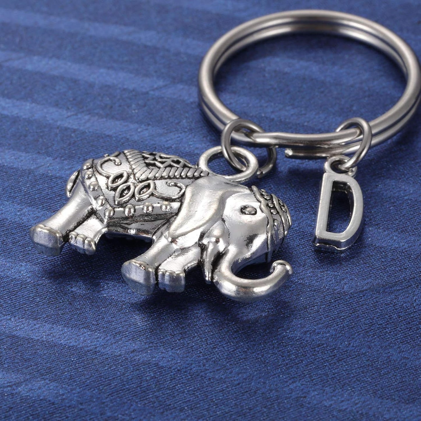 Initial Elephant Charm Keychain Elephant Keyring Elephant Lover Accessory Strength Friendship Gift for Girls Women