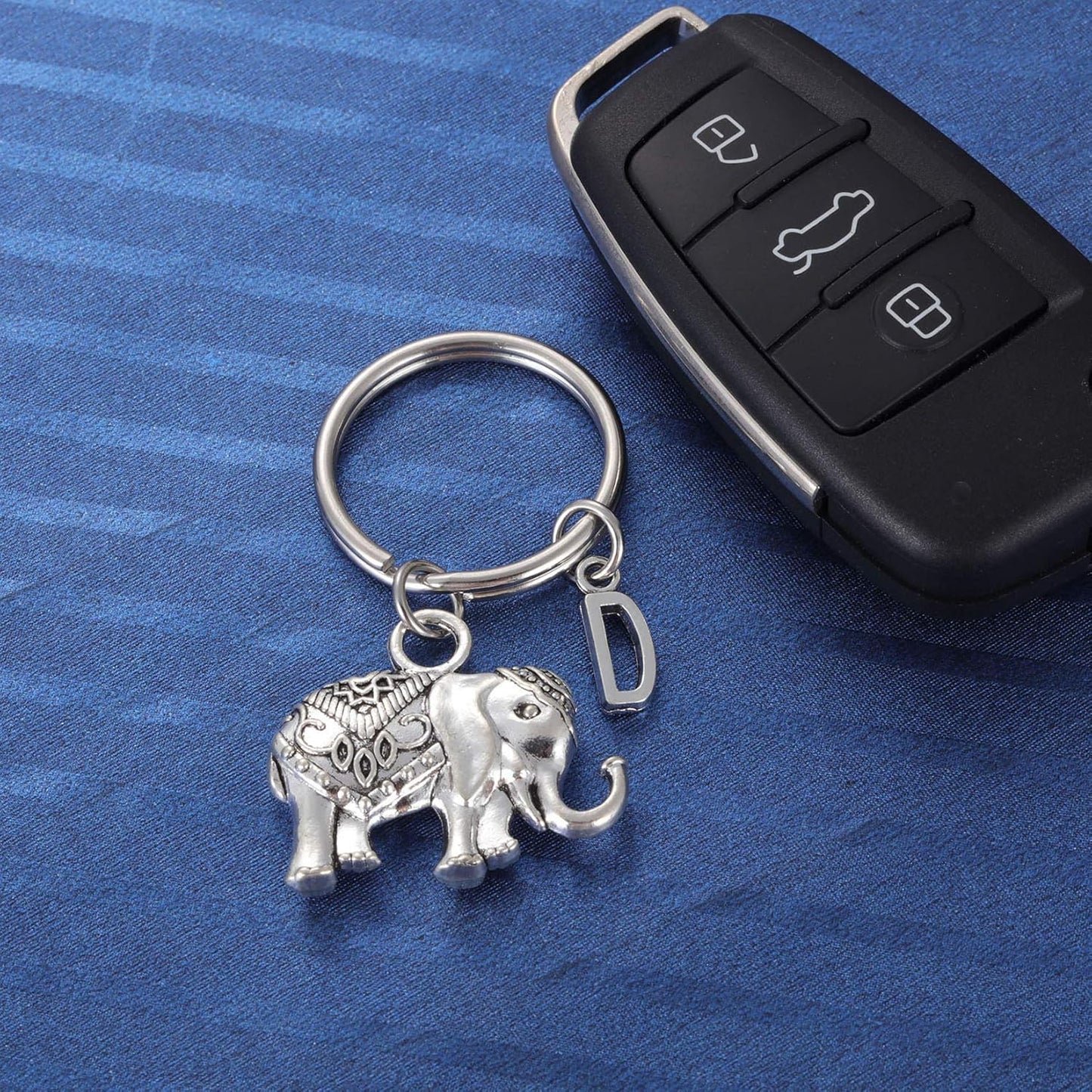 Initial Elephant Charm Keychain Elephant Keyring Elephant Lover Accessory Strength Friendship Gift for Girls Women