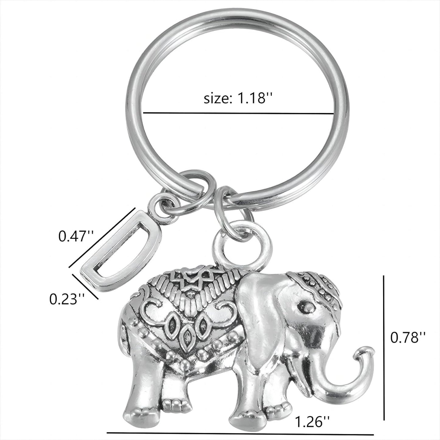Initial Elephant Charm Keychain Elephant Keyring Elephant Lover Accessory Strength Friendship Gift for Girls Women