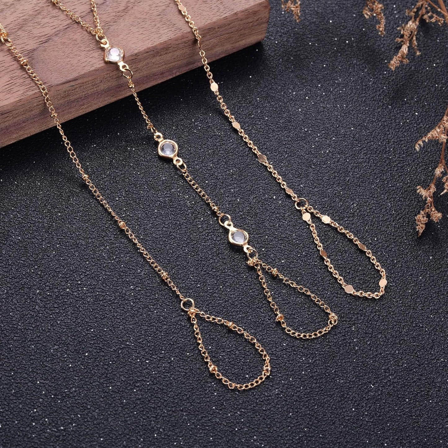 3 Pack Gold Hand Chain Bracelet Set for Women – Dainty Layered Finger Ring Bracelets, Boho Wrist Accessory for Wedding Prom Beach Party, Elegant Hand Jewelry Gift for Bridesmaids Daughter