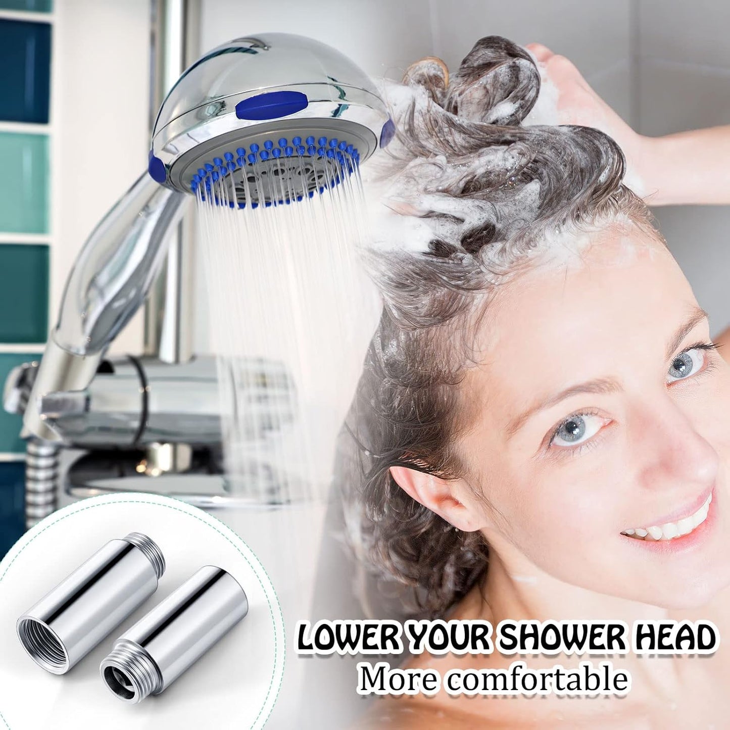 Amylove 2 Pcs Shower Head Extension Arm Stainless Steel Shower Pipe Extension 1/2pt Male to 1/2pt Female Thread Cast Pipe Fitting Coupler Adapter(2 Inch)