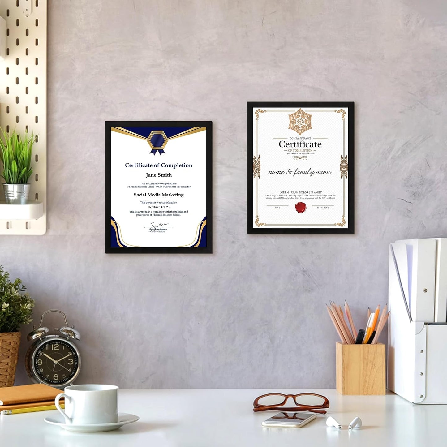 8.5x11 Diploma Frame, Black Picture Frame With Clear Plexiglass, 2 Pack Certificate for Wall Display, Document Frame, High School Diploma