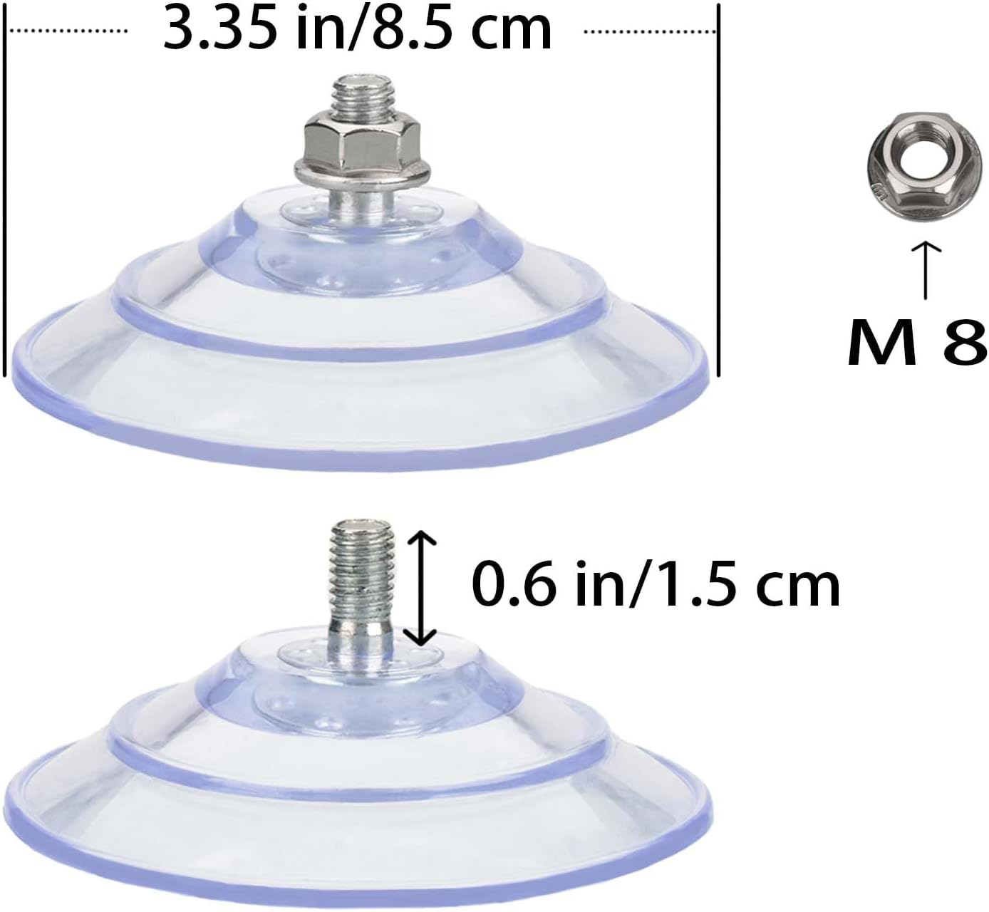 Upgraded Large Suction Cup with Screws 3.4"/85mm Plastic Suction Pads 4 Pack Clear PVC Sucker Pads with M8 Screw Nut Extra Strong Adhesive Glass Suction Holder