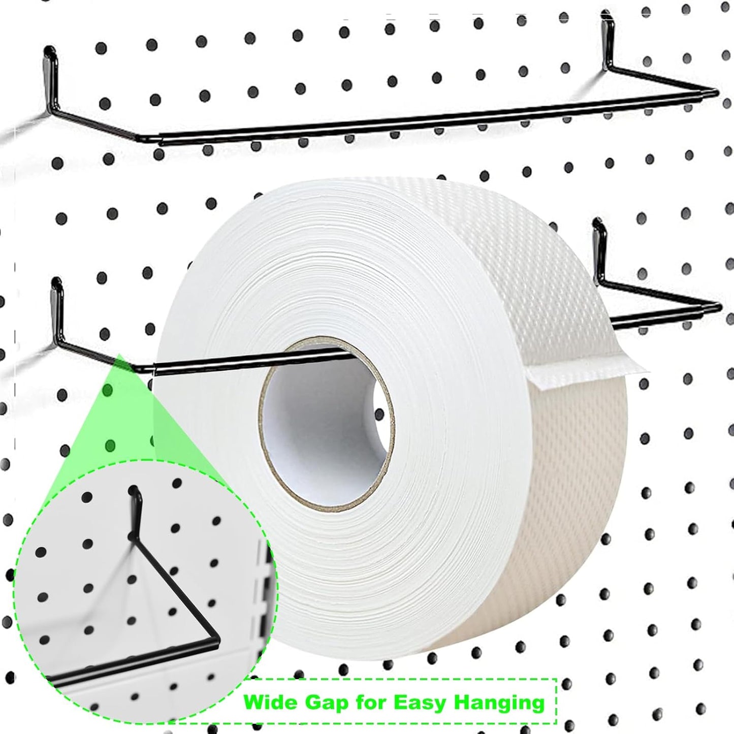 2 Pack Pegboard Towel Holder Pegboard Hooks for Paper Towels, Kitchen Towels, Stickers, Tapes Great Peg Board Organizer Accessories for Workshop, Garage, Kitchen