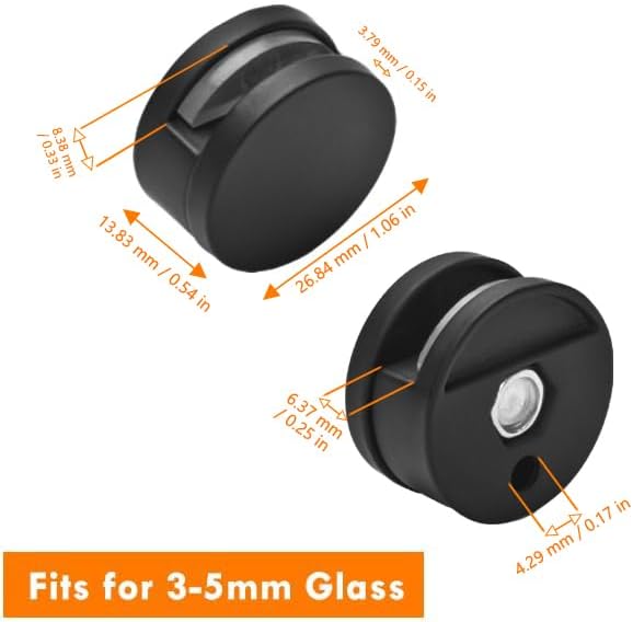 Black Frameless Mirror Mounting Hardware Kit Zinc Alloy Mirror Holders Mirror Mounting Brackets Glass Clips Clamps Bathroom Mirrors Supporting Sheet Fits for 3-5mm Thick Glass (8 Pack)