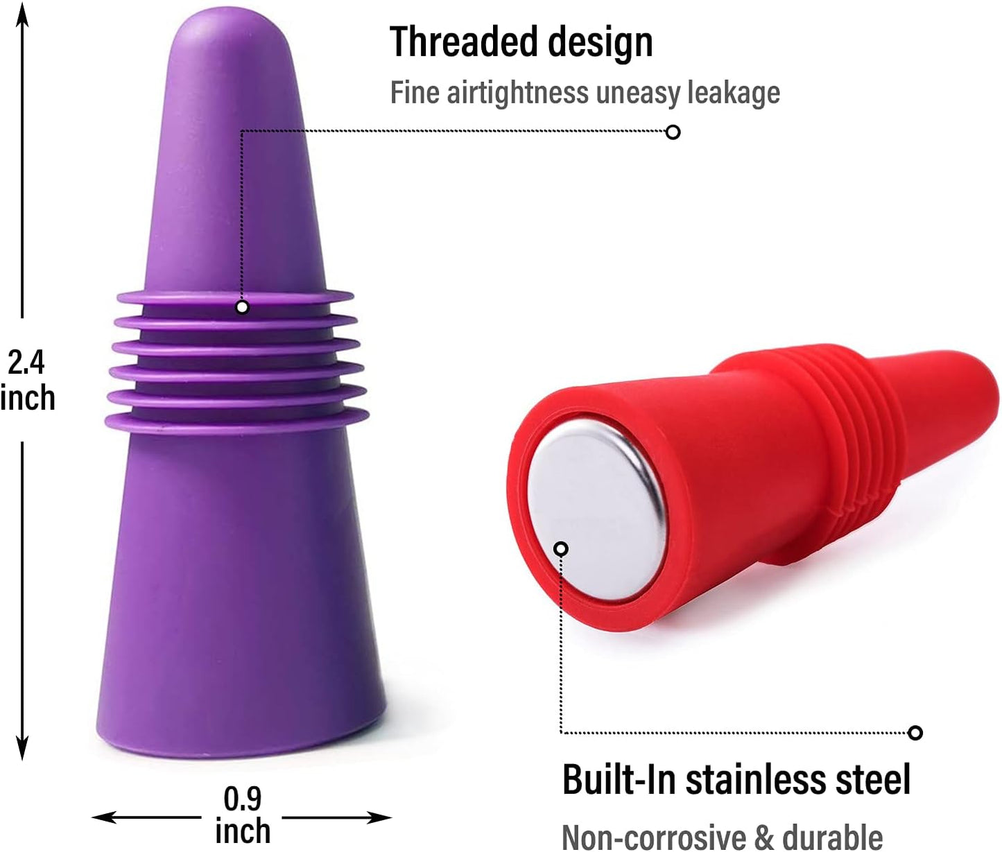 Wine Stoppers Beverage Bottle Sealer Soft Silice Wine Bottle Stoppers Corks with Grip Top for Keeping Wine Champagne Fresh, 8 Pack