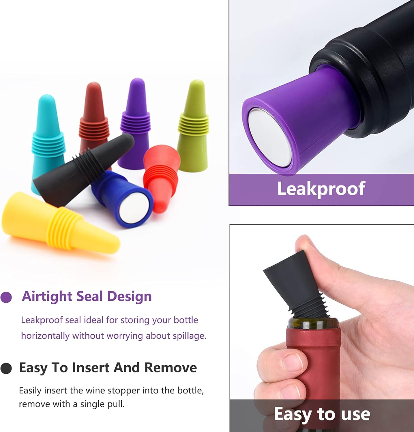 Wine Stoppers Beverage Bottle Sealer Soft Silice Wine Bottle Stoppers Corks with Grip Top for Keeping Wine Champagne Fresh, 8 Pack