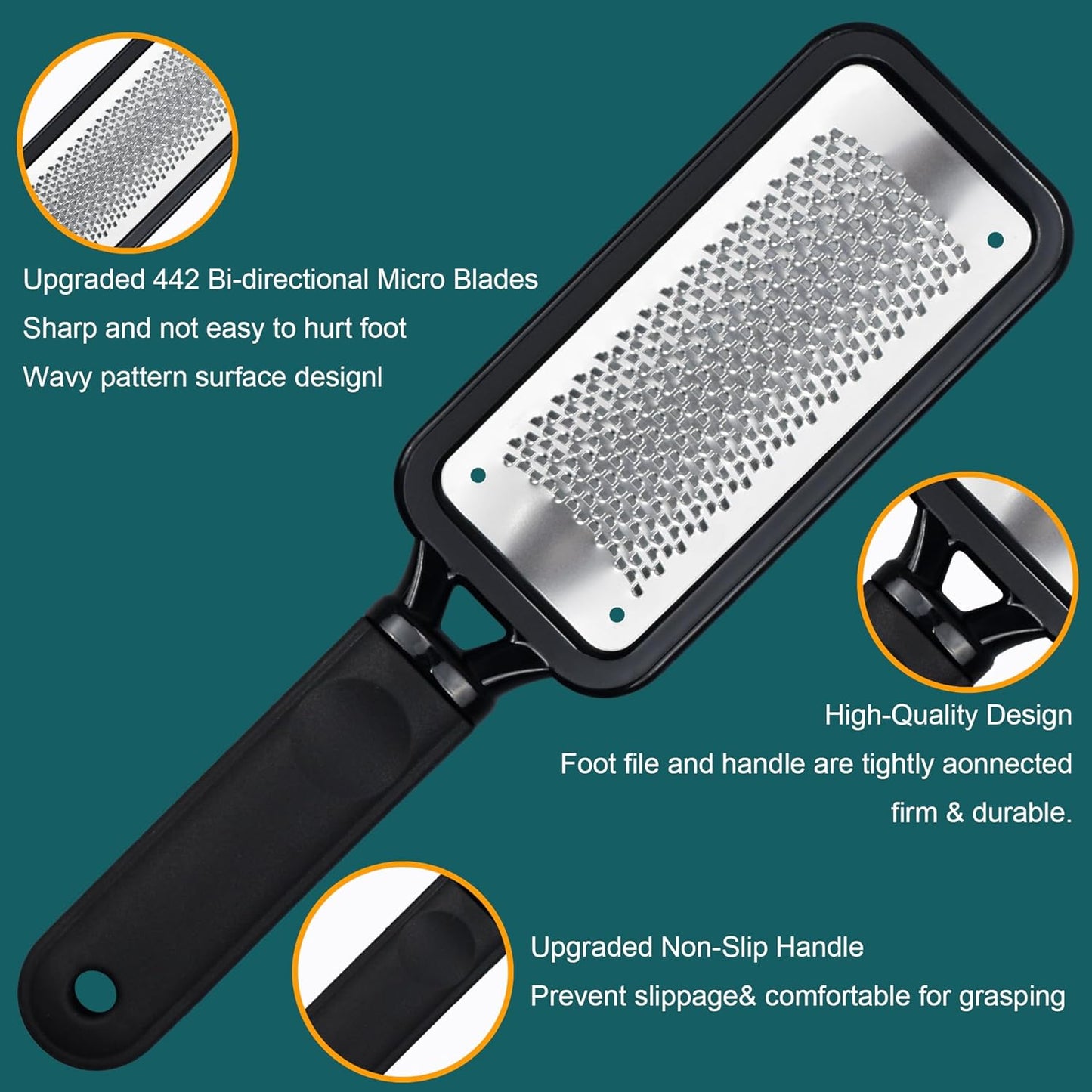 Foot Rasp Foot File, 2 Pcs Stainless Steel Pedicure Callus Remover for Feet, Professial Foot Care Tools for Pedicure to Removes Hard Skin Corns for Dry and Wet Feet