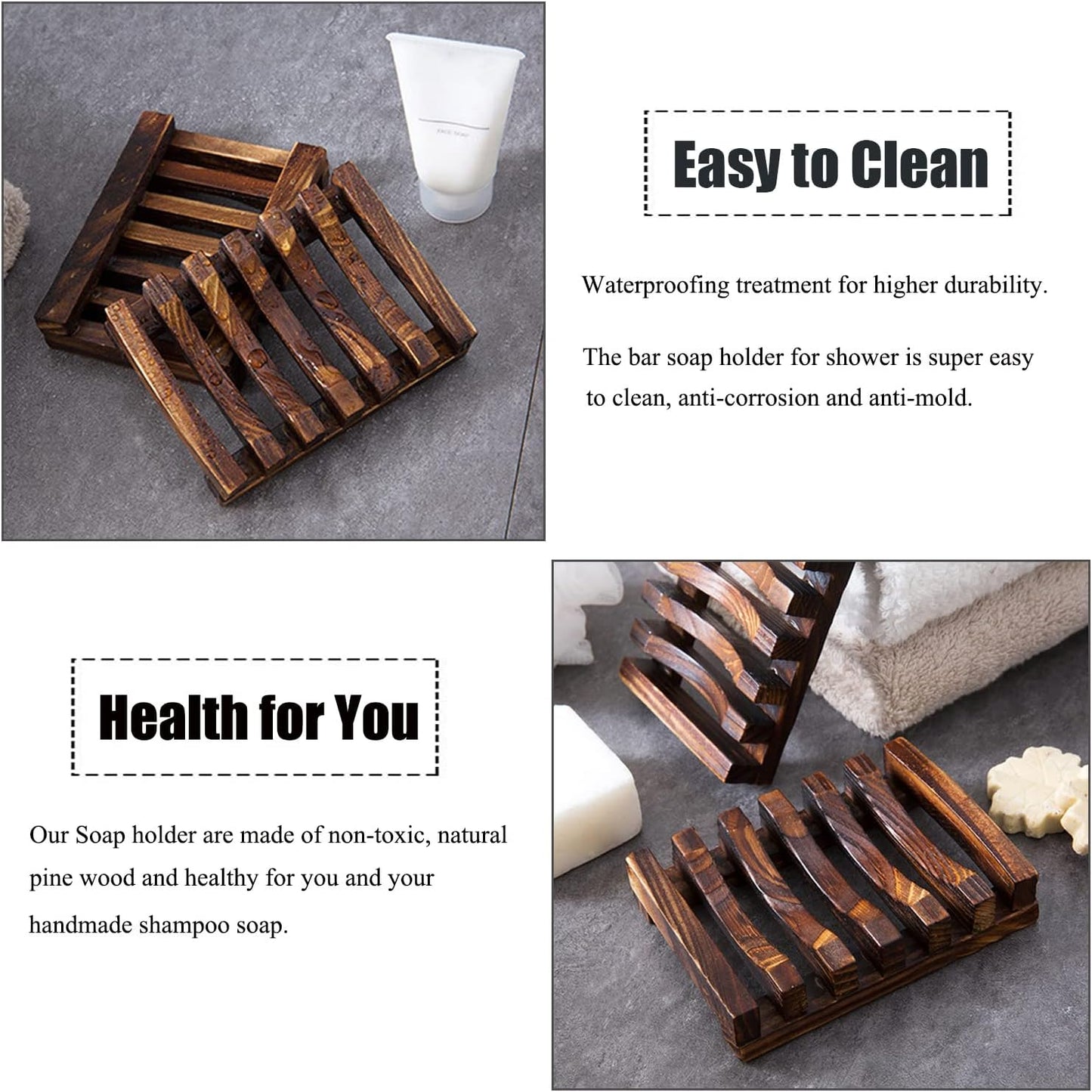 3 Pcs Natural Wooden Soap Dish Holder for Shower, Self Draining Soap Tray for Bathroom, Extend Soaps Life and Keep Dry