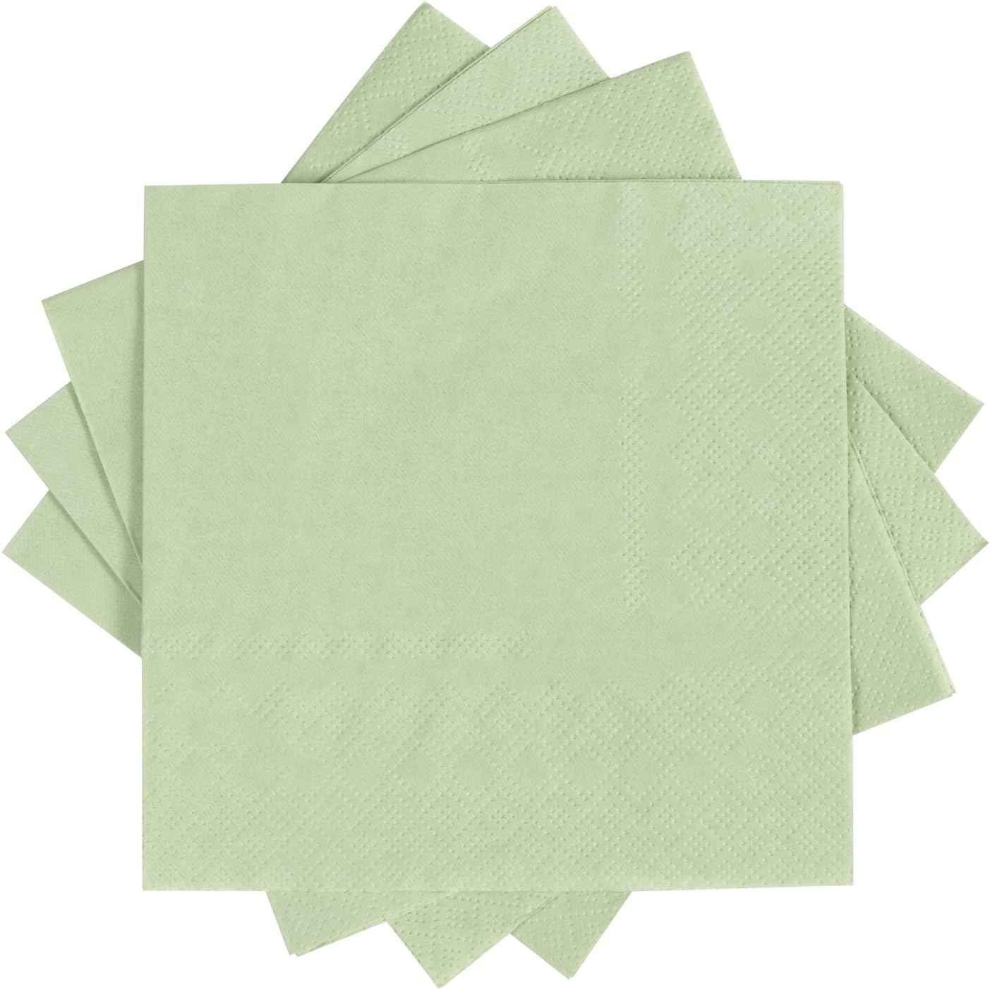 100 Pack Cocktail Napkin 2-Ply Dessert Napkins Folded 5 x 5 Inches Disposable Napkins for Dinner Wedding Birthday Party Bridal Anniversary Recepti Event (100, Sage-Green)