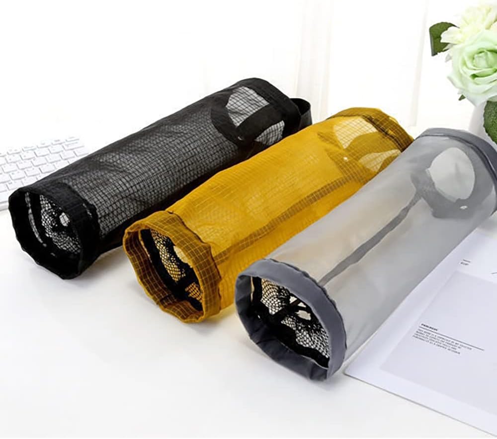 Plastic Bag Holder, Grocery Bag Holder Mesh Hanging Storage Bag Dispenser (Black 2 Packs)