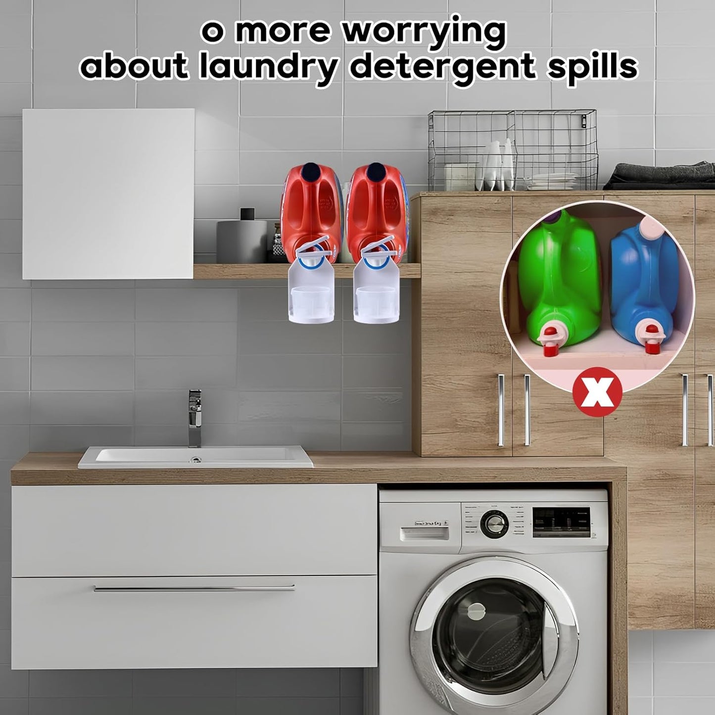 2 Pack Laundry Detergent Dispenser Cup Holder, Nozzle butt upgrade，Easily No More runny or Messy Laundry Detergent, Laundry Cup Holder and drip Tray Room Organizati and Storage