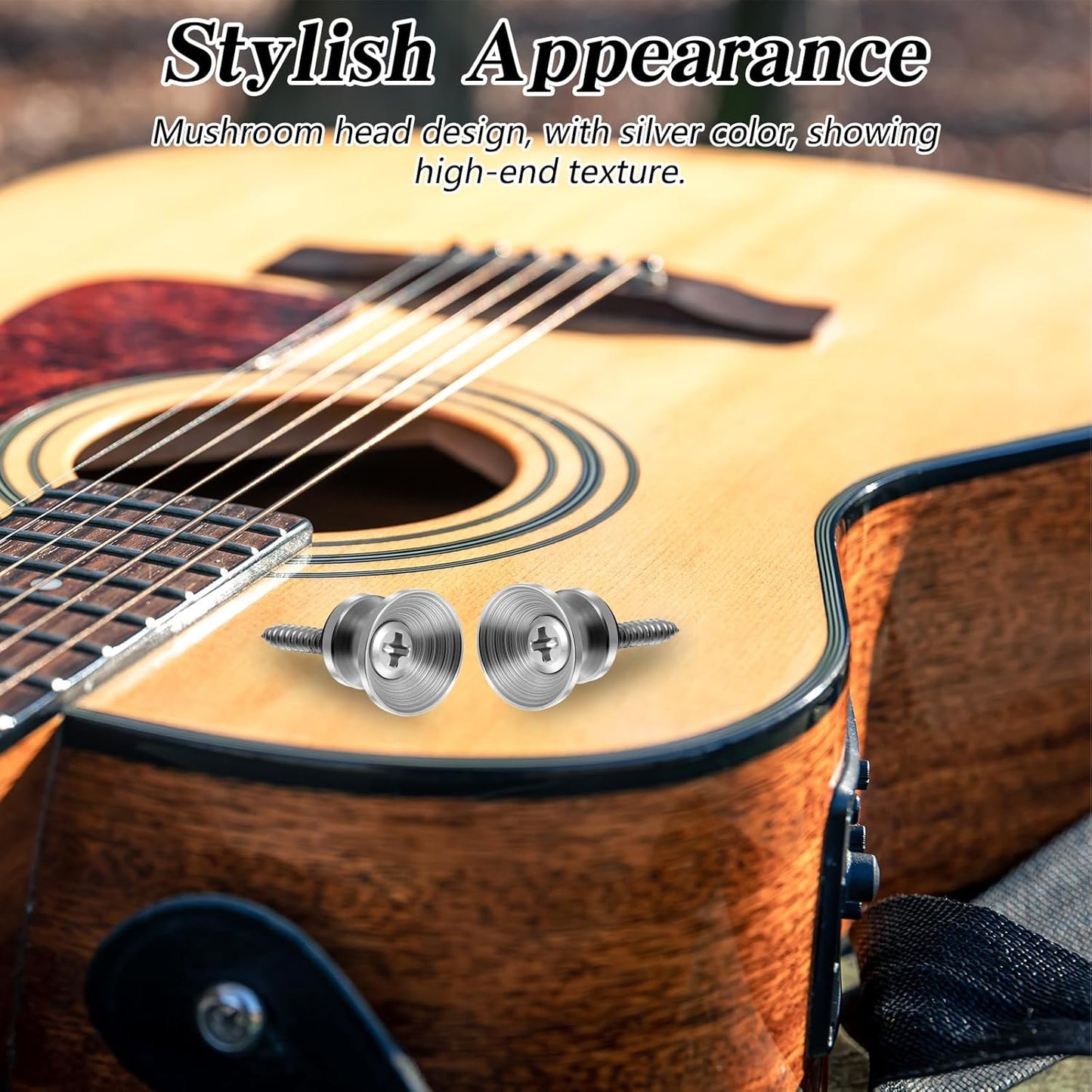Xindojuz 18 PCS Guitar Strap Button, Metal Guitar Strap Peg Buttons Locks End Pins with Mounting Screws, Anti Slipping Music Parts for Acoustic Classical Electric Guitars Bass Ukulele (Silver)