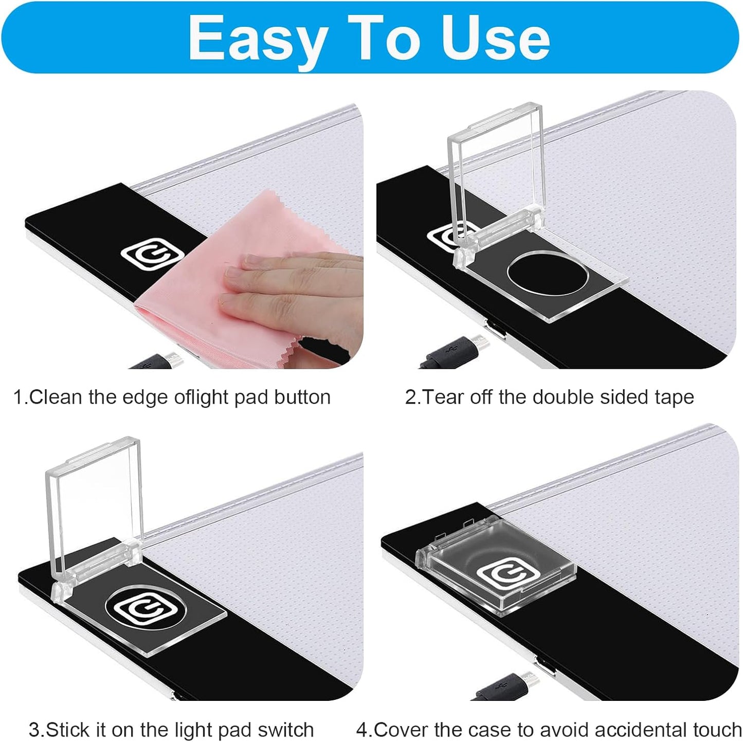 2 PCS Self-Adhesive Light Switch Cover Diamond Art Accessories, Power Pad Button Cover Clear Touch Push Start Switch Covers Protector for Light Pad, Table, Lightbox for Tracing, Lights Board