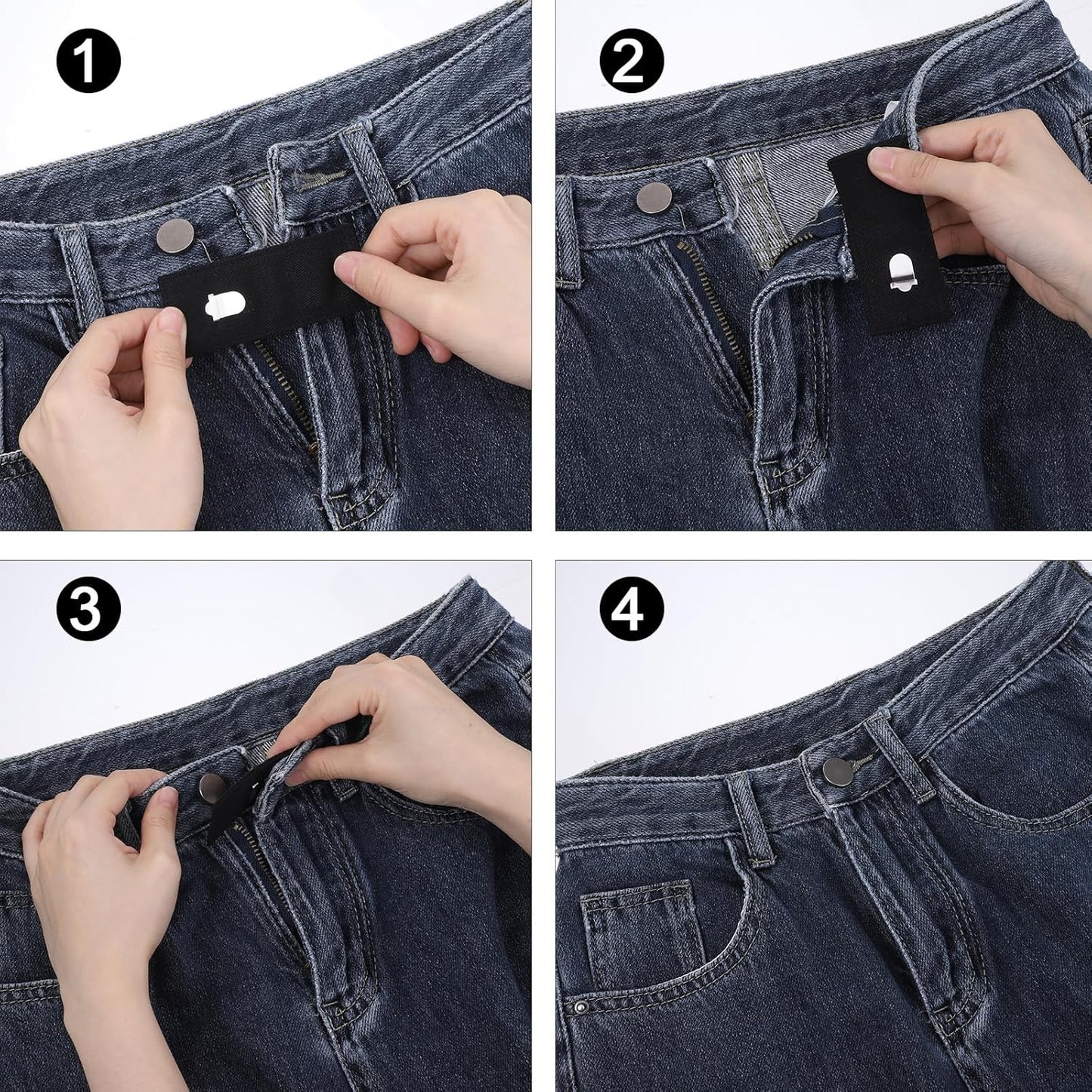 Xinjoduz 8 pcs Black Hook Waist Band Extenders, Pants Waist Extenders with Metal Hook Adjustable Waistband Extender for Men Women, Pants, Jeans, Skirts, Trousers Fasteners