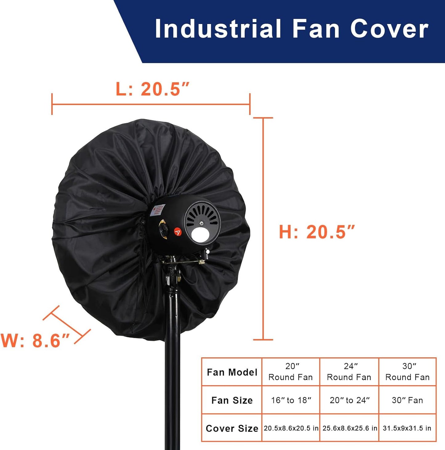 Industrial Heavy Duty Waterproof & Dustproof Fan Cover for 16-20" Stand Pedestal Fan, Wall Mount and Outdoor/Patio Use, Suitable for Indoor/Outdoor