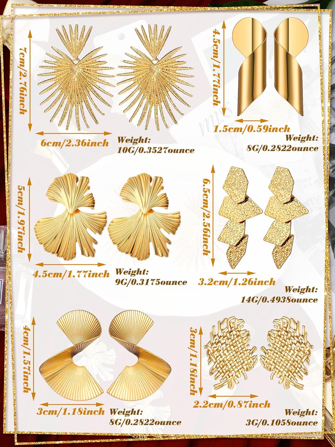 Glenmal 6 Pair Gold Statement Earrings for Women Large Gold Geometric Earrings Woven Twisted Leaf Earring Jewelry Gift