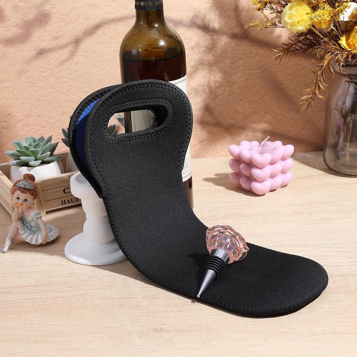 Wine Tote Carrier Bag, Insulated Wine Cooler Bag for Wines Beer Champagne Drinks Bottles, Portable Neoprene Material Wines bottle Tote Holders for Restaurant Travel Picnic Party (Blue, 37 × 15 cm)