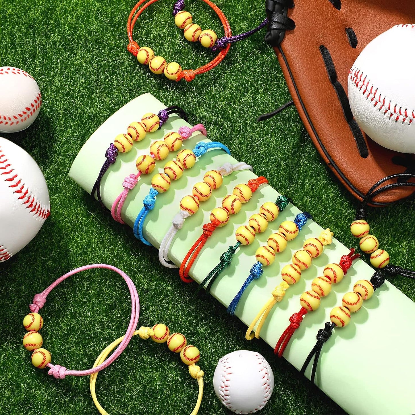 Glenmal 30 Pieces Softball Charm Bracelet Softball Gifts Baseball Party Favors Adjustable Inspirational Sport Ball Bracelet Handmade Rope Knot Bracelets for Girl Kid Teen Team Player Gift