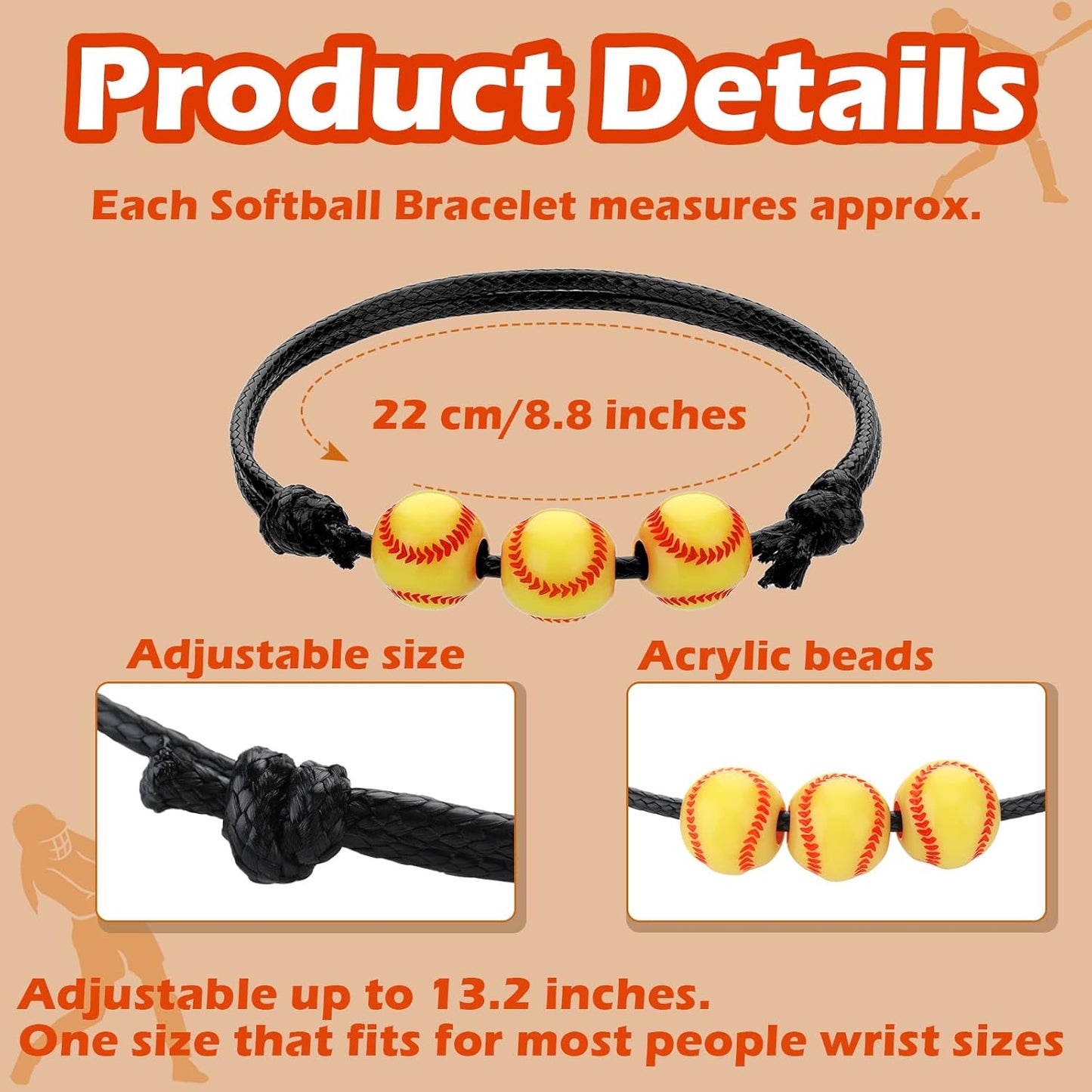 Glenmal 30 Pieces Softball Charm Bracelet Softball Gifts Baseball Party Favors Adjustable Inspirational Sport Ball Bracelet Handmade Rope Knot Bracelets for Girl Kid Teen Team Player Gift