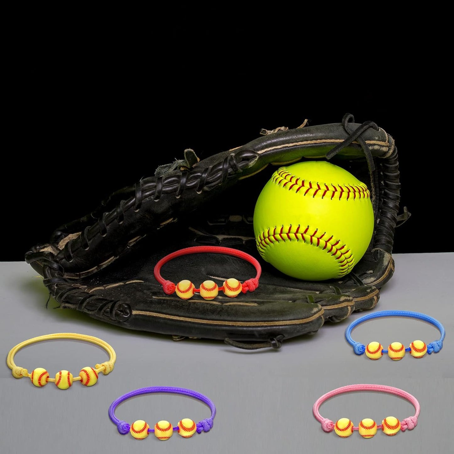 Glenmal 30 Pieces Softball Charm Bracelet Softball Gifts Baseball Party Favors Adjustable Inspirational Sport Ball Bracelet Handmade Rope Knot Bracelets for Girl Kid Teen Team Player Gift