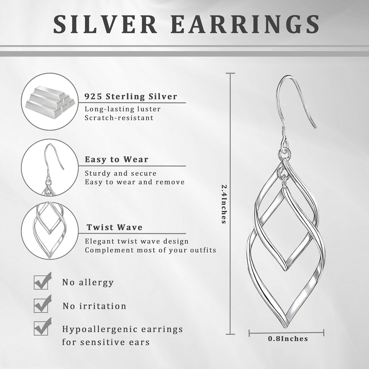 Sterling Silver Dangle Earrings for Women, 14k Gold Plated Double Linear Drop Statement Earrings Anniversary Birthday Gifts for Women