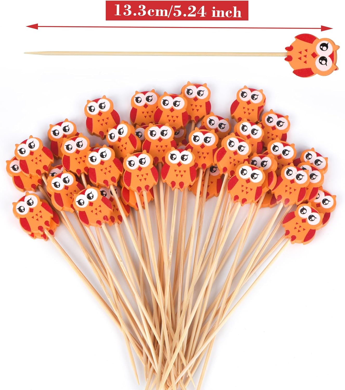 100 Pack Owl Toothpicks for Appetizers, 4.7 Inch Natural Bamboo Cocktail Picks for Cake Dessert Food Picks Wedding Birthday Party Decoration