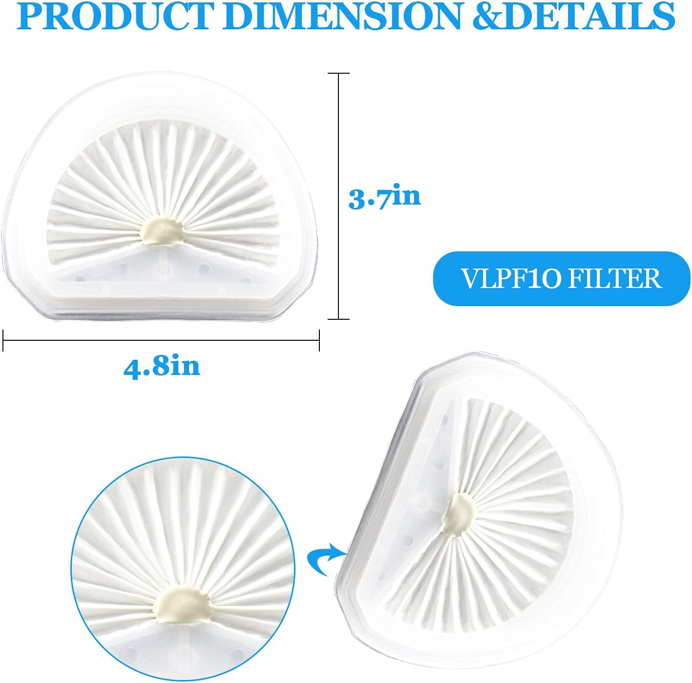 VLPF10 Filter Replacement Compatible with Black and Decker Dustbuster Hand Vacuum Replace Model # HLVA315J HLVA320J00 N575266 (4 Pack)
