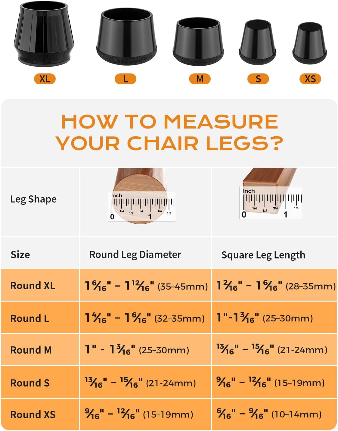 24 PCS Silicone & Felt Chair Leg Floor Protectors for Hardwood Floors - Furniture Pads, Chair Leg Covers/Cups - No Noise & Scratch-Proof - Round XS (Fits 9/16" to 12/16" / 15-19mm), Black