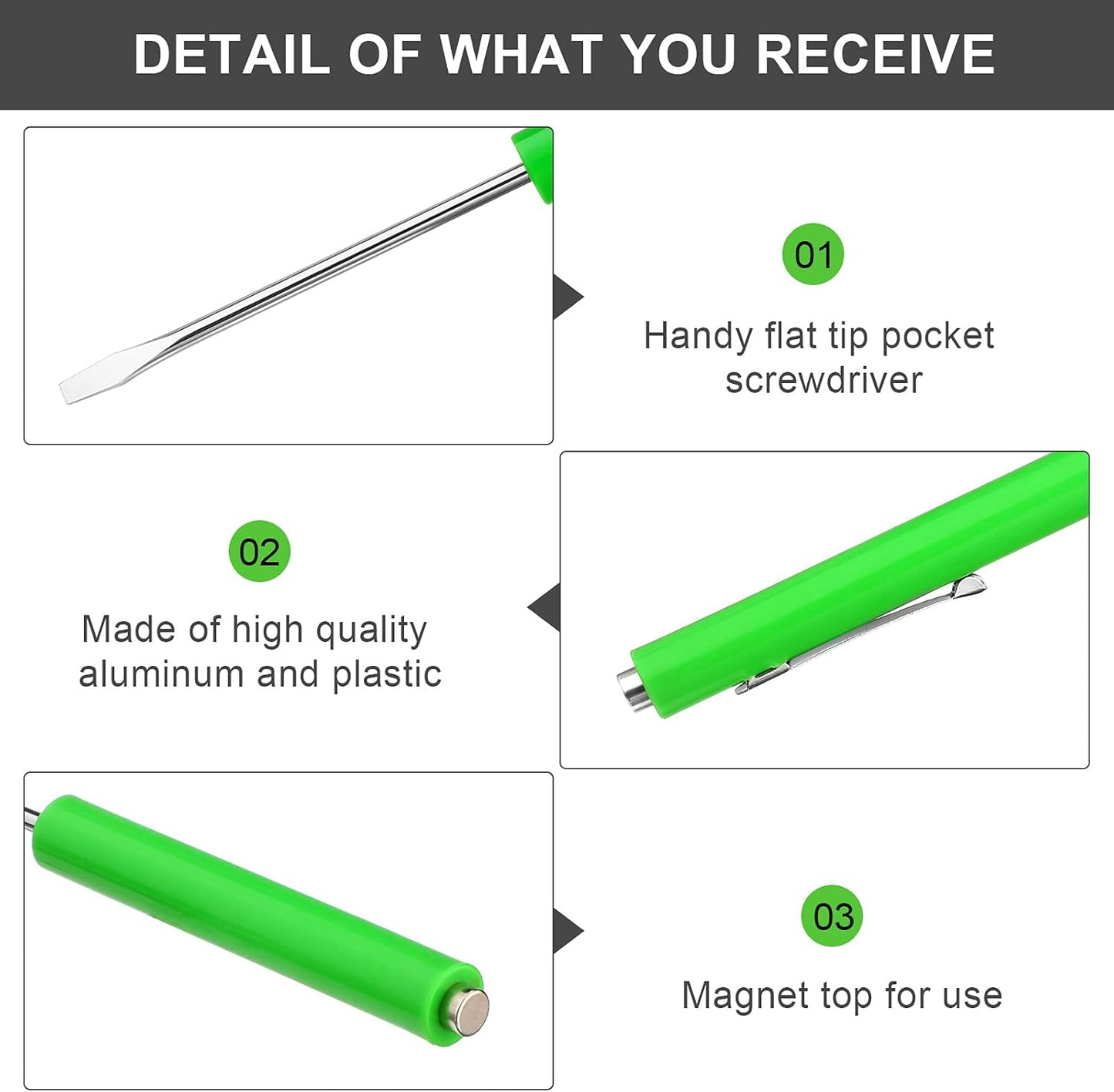 10 Pieces Pocket Screwdriver Mini Tops and Pocket Clips Magnetic Slotted Small Screw Driver with a Single Blade Head for Mechanical, Electrician(Green)