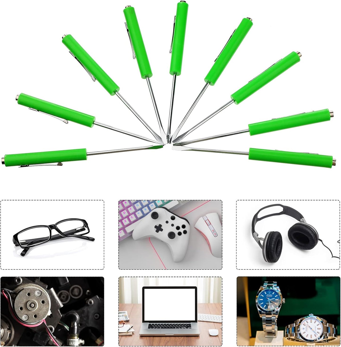 10 Pieces Pocket Screwdriver Mini Tops and Pocket Clips Magnetic Slotted Small Screw Driver with a Single Blade Head for Mechanical, Electrician(Green)