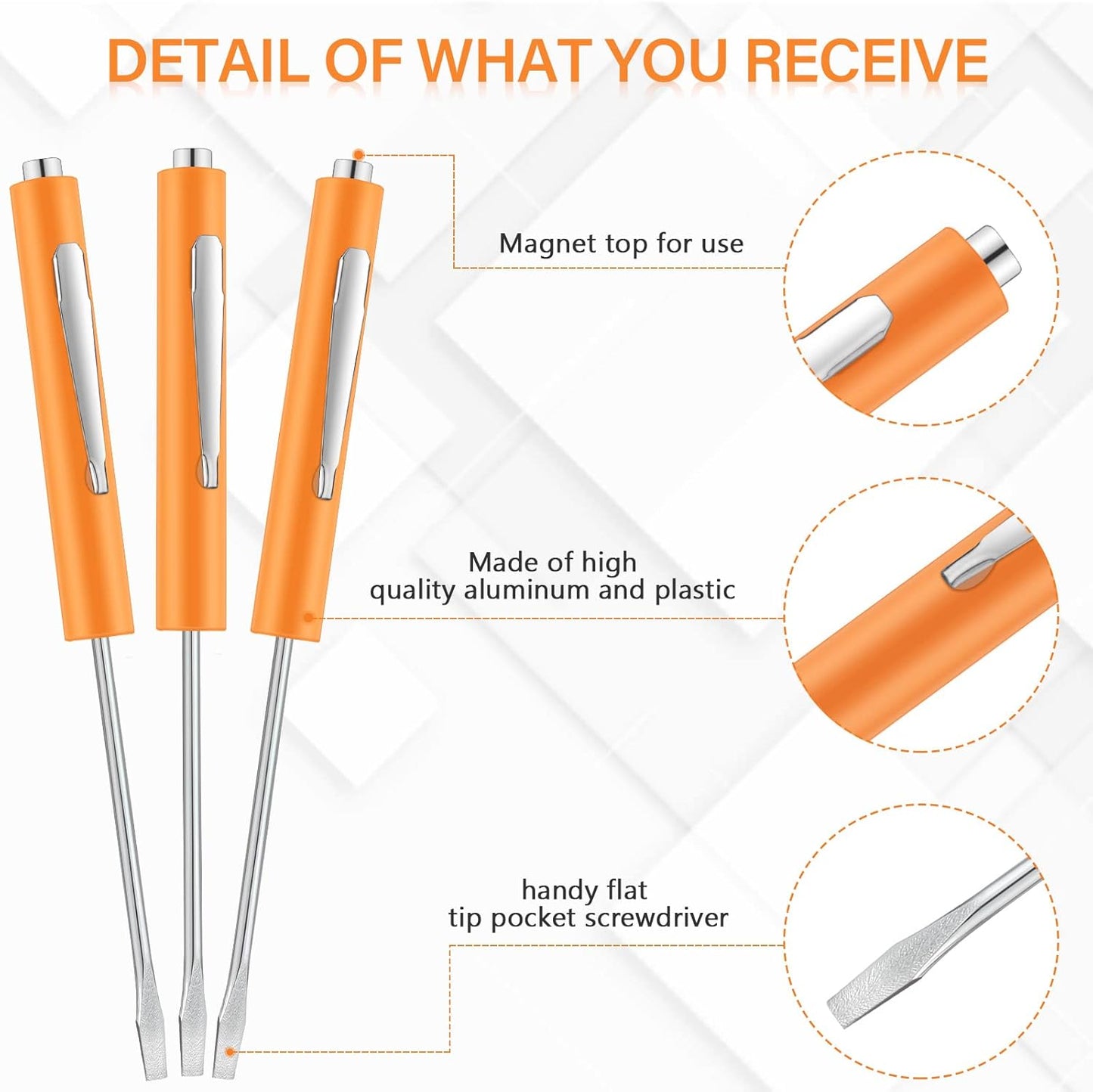 10 Pieces Pocket Screwdriver Mini Tops and Pocket Clips Magnetic Slotted Small Screw Driver with a Single Blade Head for Mechanical, Electrician(Orange)