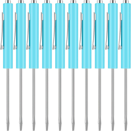 10 Pieces Pocket Screwdriver Mini Tops and Pocket Clips Magnetic Slotted Small Screw Driver with a Single Blade Head for Mechanical, Electrician(Light Blue)