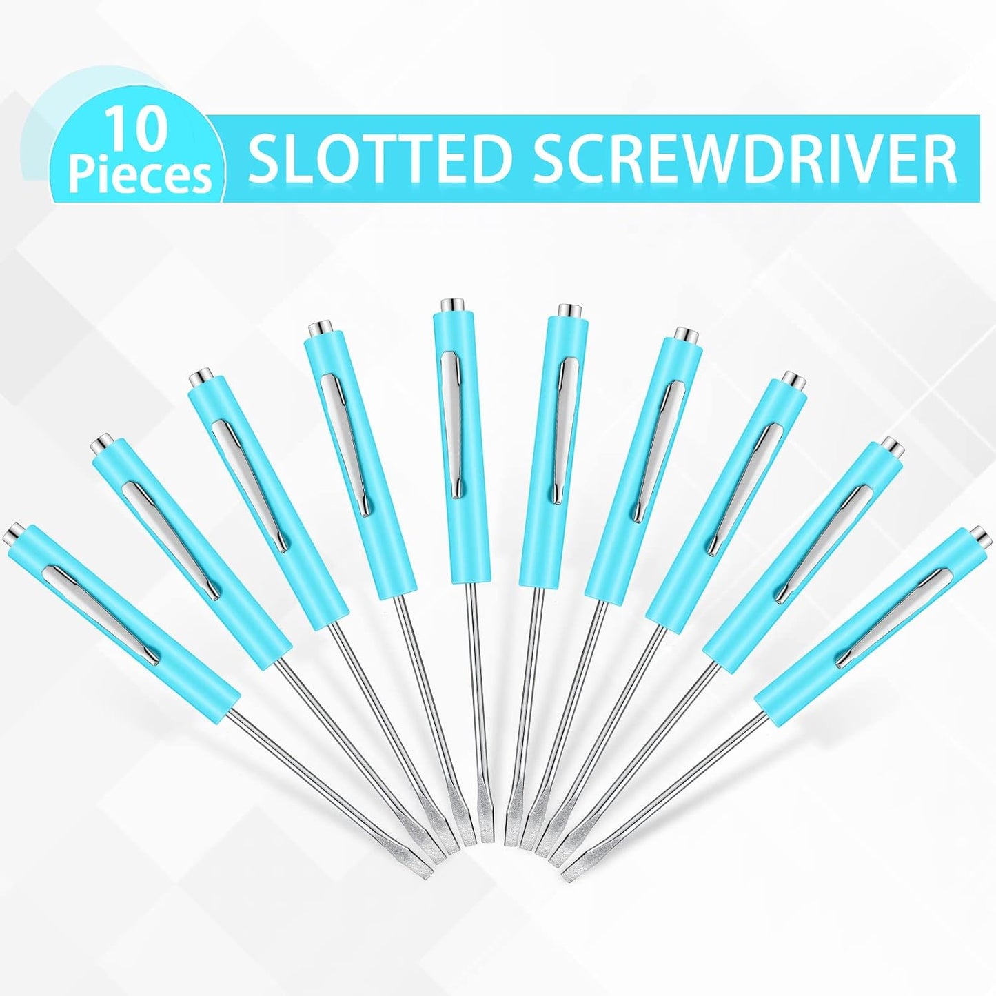 10 Pieces Pocket Screwdriver Mini Tops and Pocket Clips Magnetic Slotted Small Screw Driver with a Single Blade Head for Mechanical, Electrician(Light Blue)