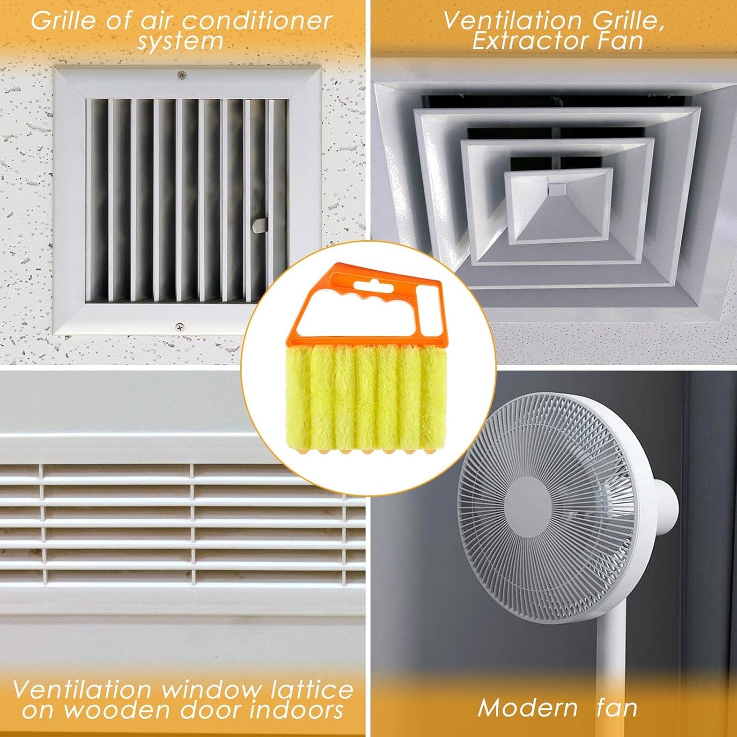 2 Pcs Window Venetian Blind Cleaner Duster Tool Washable 7 Fingers Dusting Cleaner and Air Vent Shutter Brush Blinds Air Conditioner Fan Duster Dirt Housekeeping Tool (Orange Handle)
