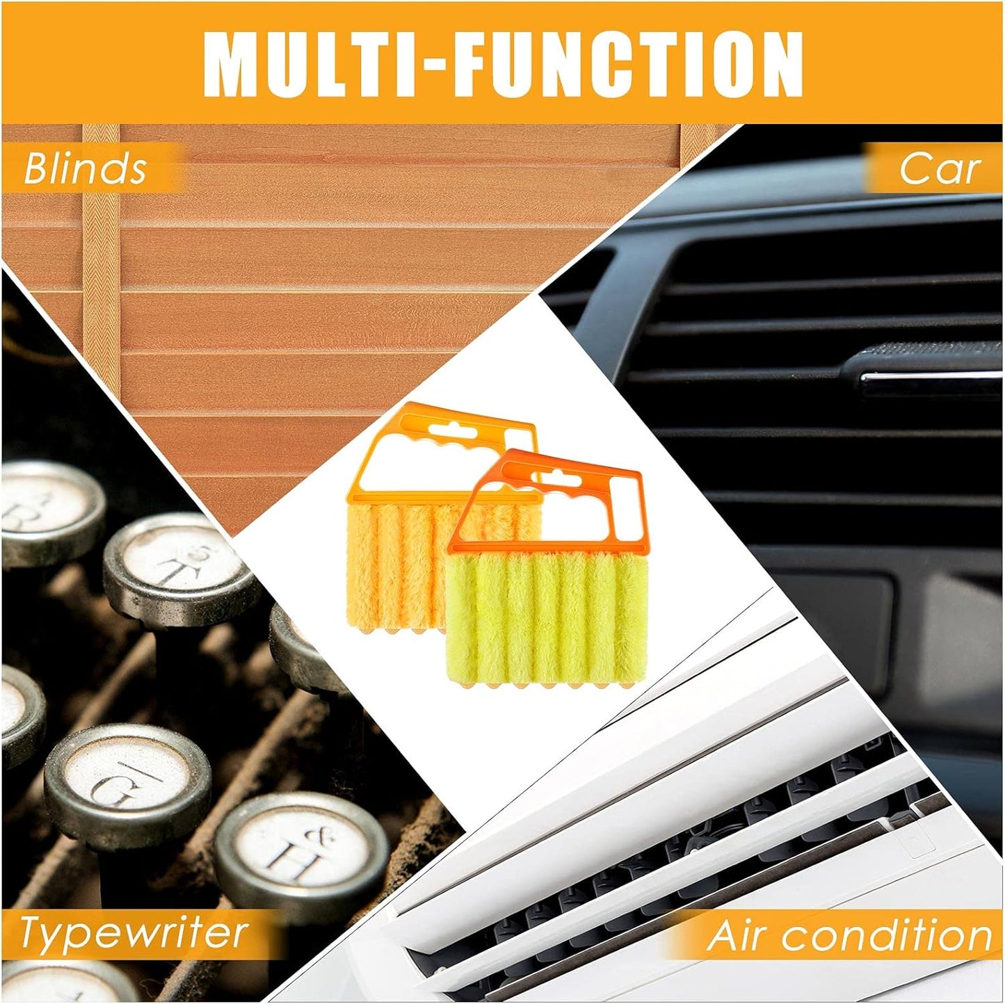 2 Pcs Window Venetian Blind Cleaner Duster Tool Washable 7 Fingers Dusting Cleaner and Air Vent Shutter Brush Blinds Air Conditioner Fan Duster Dirt Housekeeping Tool (Orange Handle)