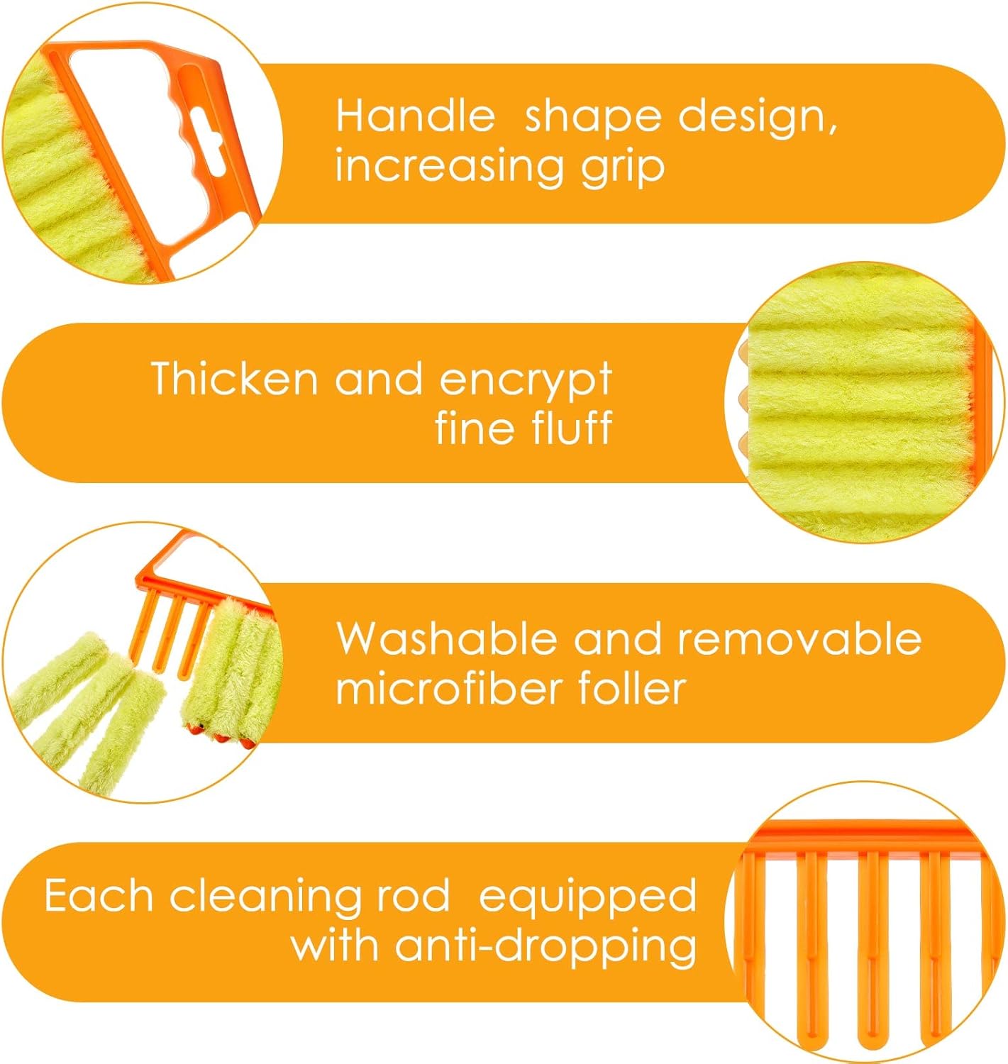 2 Pcs Window Venetian Blind Cleaner Duster Tool Washable 7 Fingers Dusting Cleaner and Air Vent Shutter Brush Blinds Air Conditioner Fan Duster Dirt Housekeeping Tool (Orange Handle)