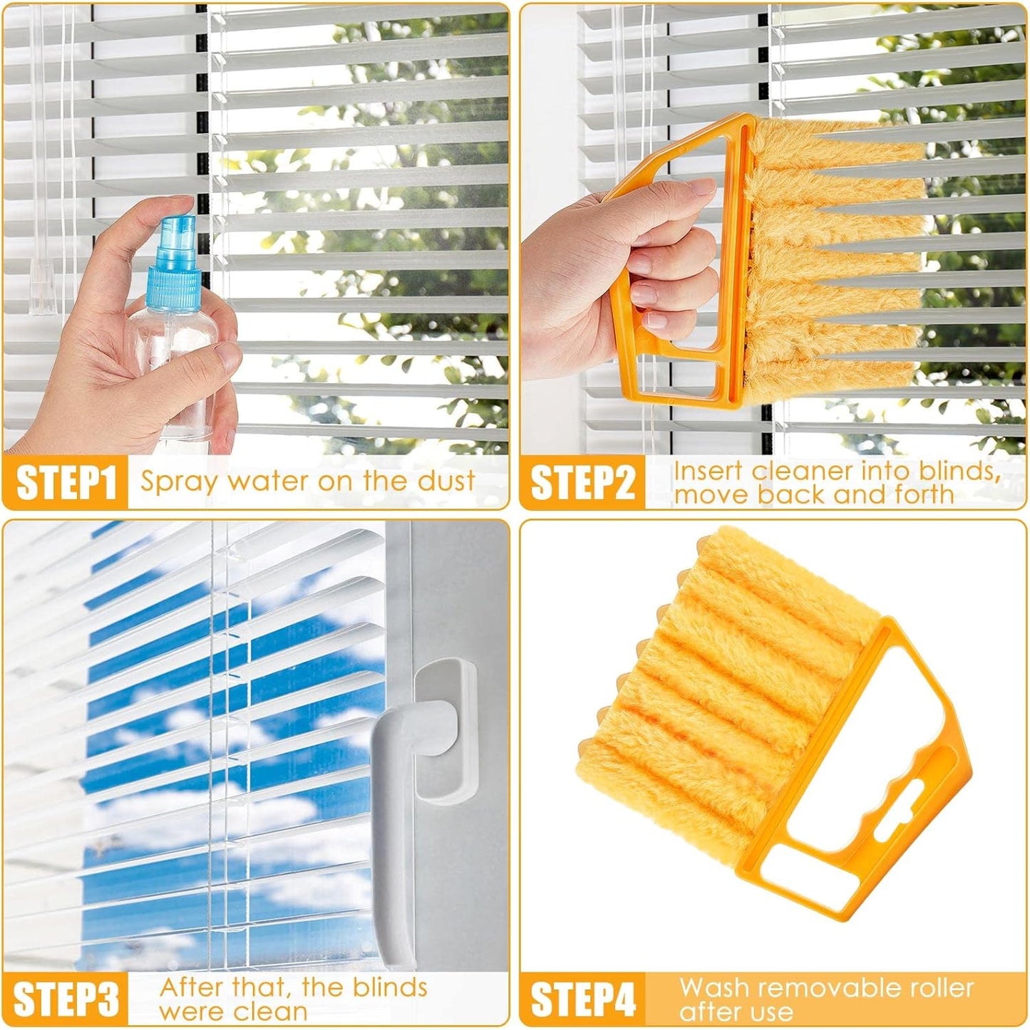 2 Pcs Window Venetian Blind Cleaner Duster Tool Washable 7 Fingers Dusting Cleaner and Air Vent Shutter Brush Blinds Air Conditioner Fan Duster Dirt Housekeeping Tool (Orange Handle)