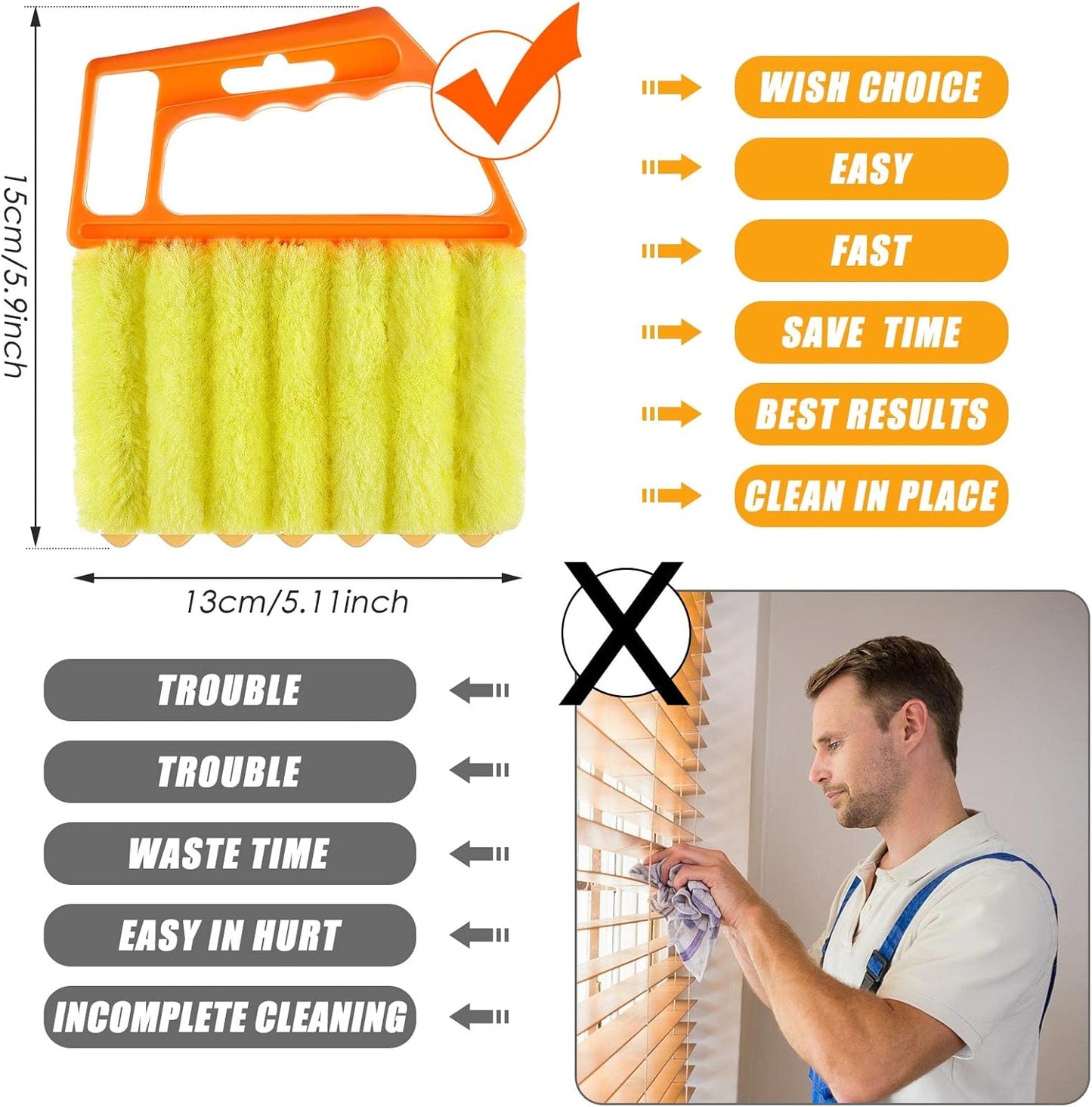 2 Pcs Window Venetian Blind Cleaner Duster Tool Washable 7 Fingers Dusting Cleaner and Air Vent Shutter Brush Blinds Air Conditioner Fan Duster Dirt Housekeeping Tool (Orange Handle)