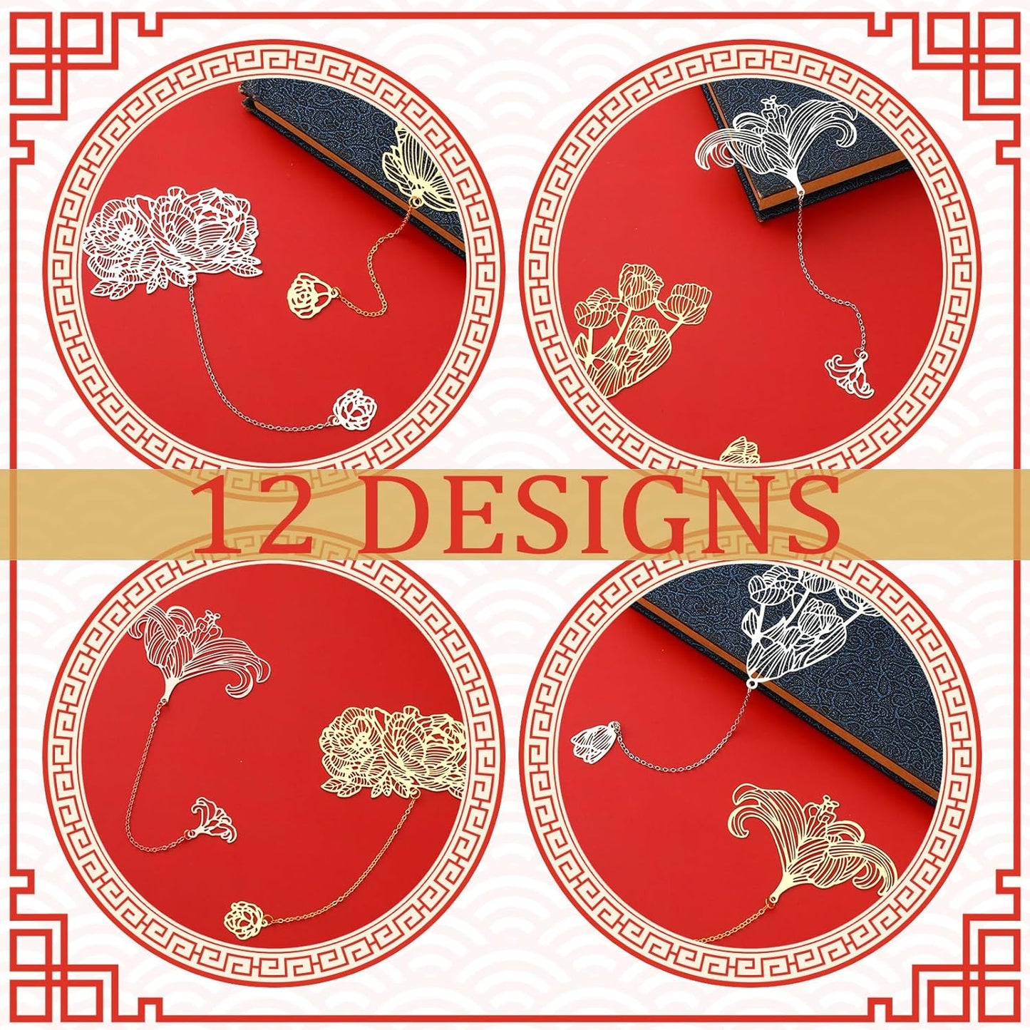 12 Pieces Metal Bookmarks for Women Metal Leaf Bookmark with Chain Christmas Gifts for Book Lovers Writers Readers