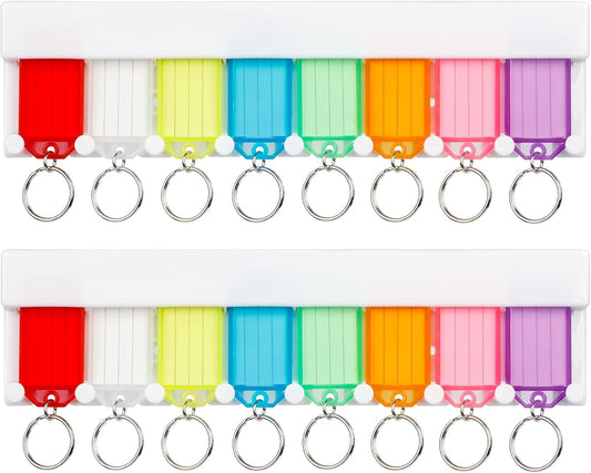 Key Tag Rack Slot Style Plastic Wall Mounted Key Holder Organizer with Transparent Tough Key Tag Identifiers Markers in 8 Assorted Colors, 2 Pack
