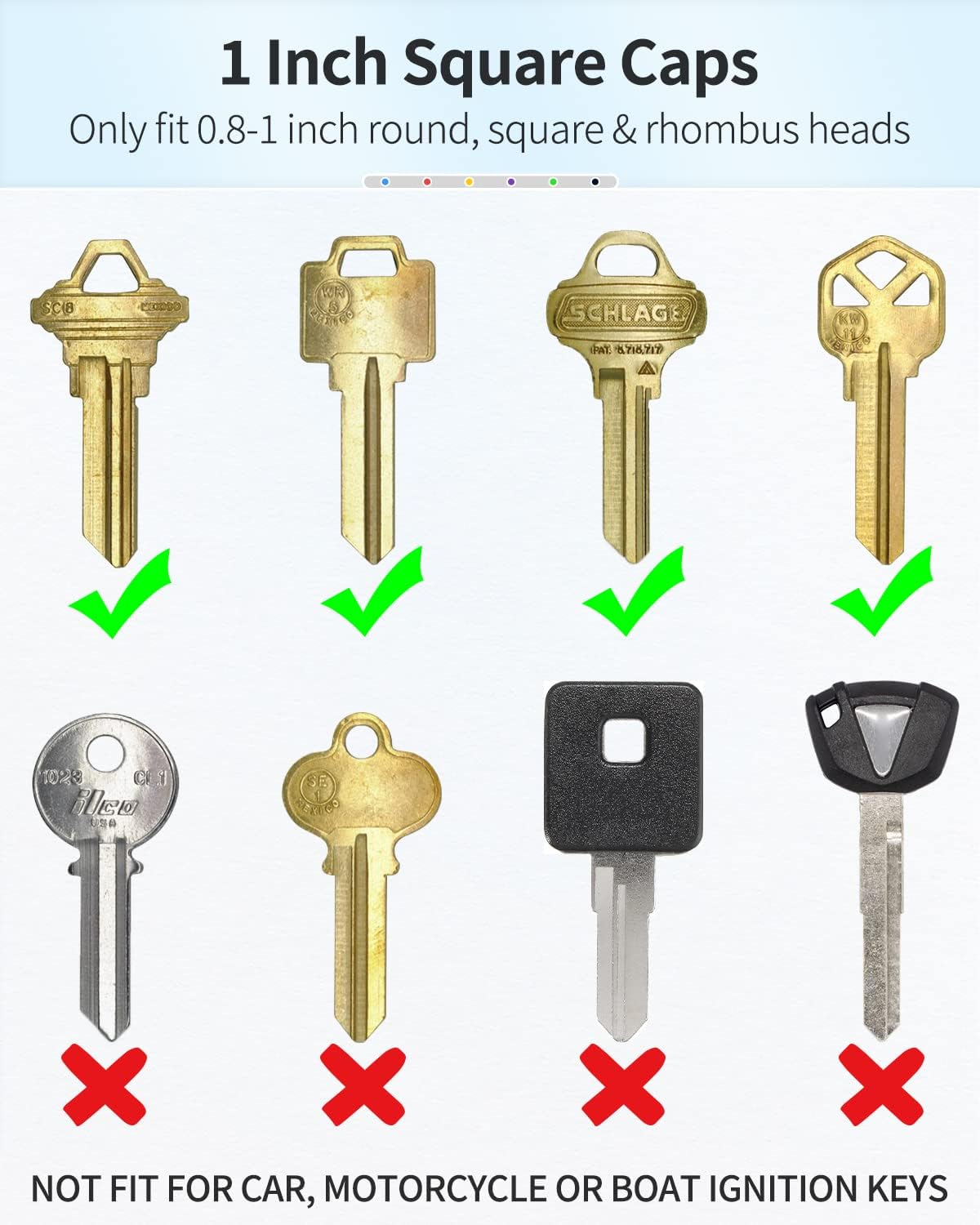 24 Pcs Key Covers Caps 1 Inch Key Covers Protectors with Blank Paper Labels and Clear Windows Soft Key Identifiers for Standard Regular Thin Flat House Keys (Not for Odd-Shaped), 6 Colors