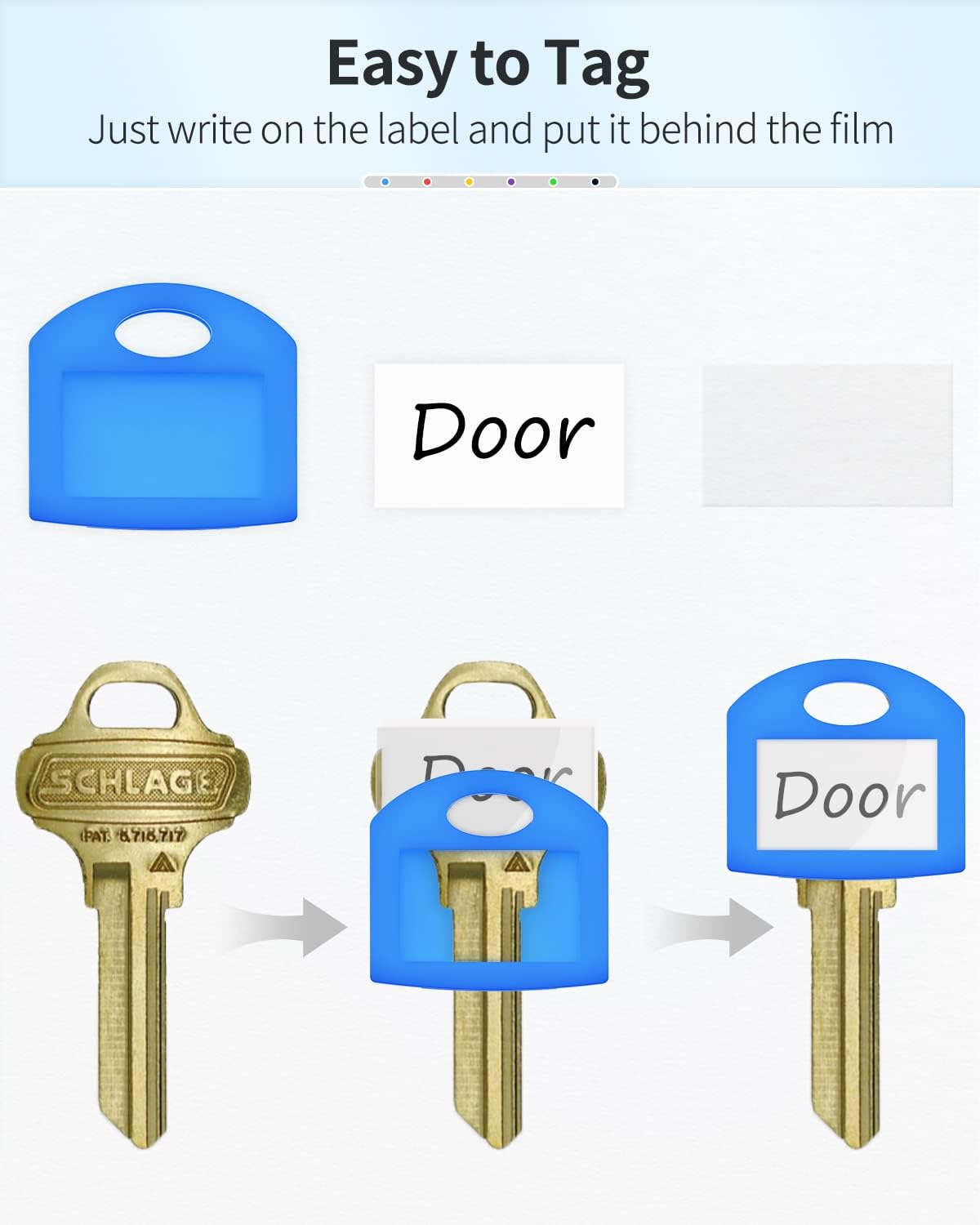 24 Pcs Key Covers Caps 1 Inch Key Covers Protectors with Blank Paper Labels and Clear Windows Soft Key Identifiers for Standard Regular Thin Flat House Keys (Not for Odd-Shaped), 6 Colors