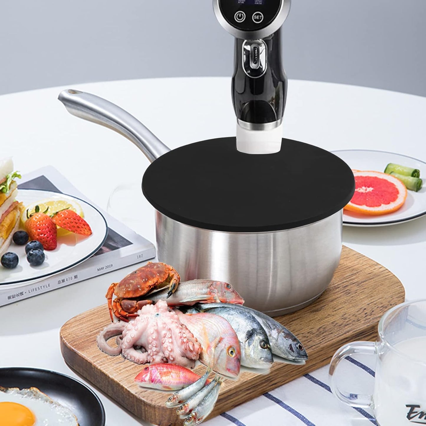 Sous vacuum and Vide Lid Cooking Sous vacuum and Vide Cooker Fits Up to 10.5" Pot, Prevent Water Evaporation and Retain Flavor for Stock (black)