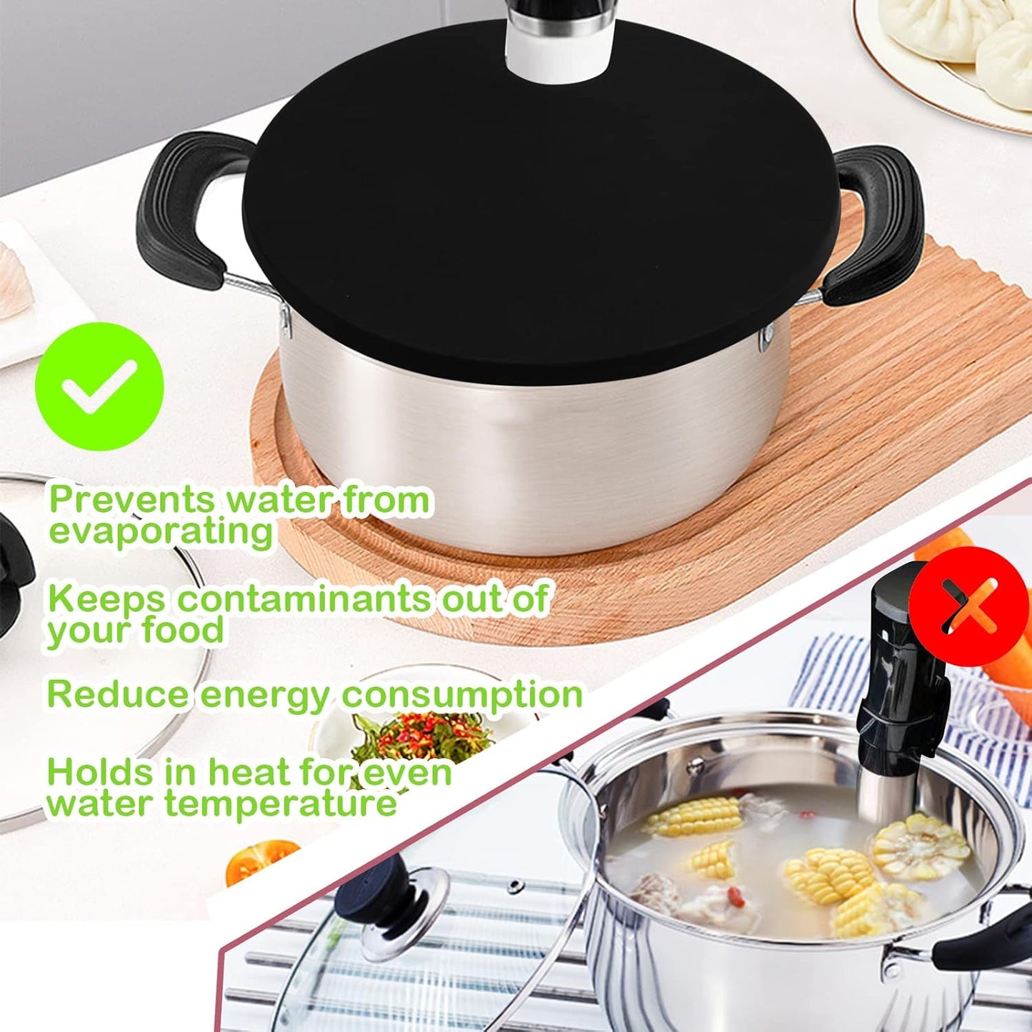 Sous vacuum and Vide Lid Cooking Sous vacuum and Vide Cooker Fits Up to 10.5" Pot, Prevent Water Evaporation and Retain Flavor for Stock (black)